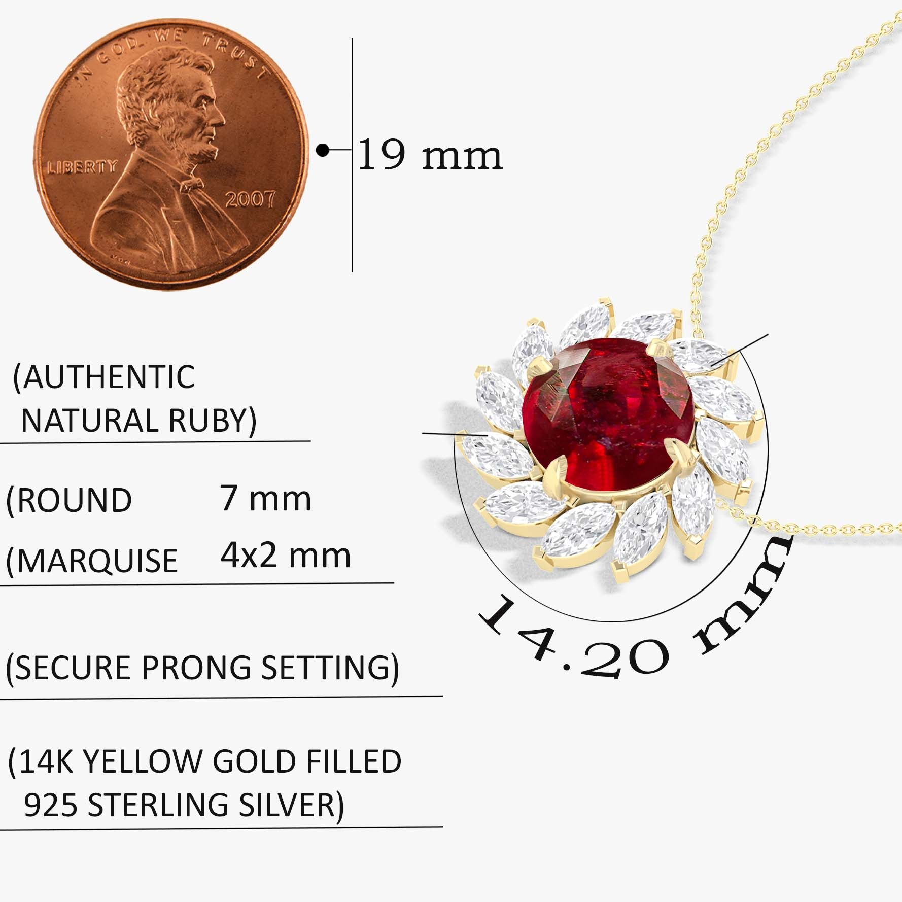 Sunflower Charm Pendant Necklace with Natural Ruby & White Zircon - Elegant Bohemian Jewelry for Women, Perfect for Weddings, Parties & Everyday Wear