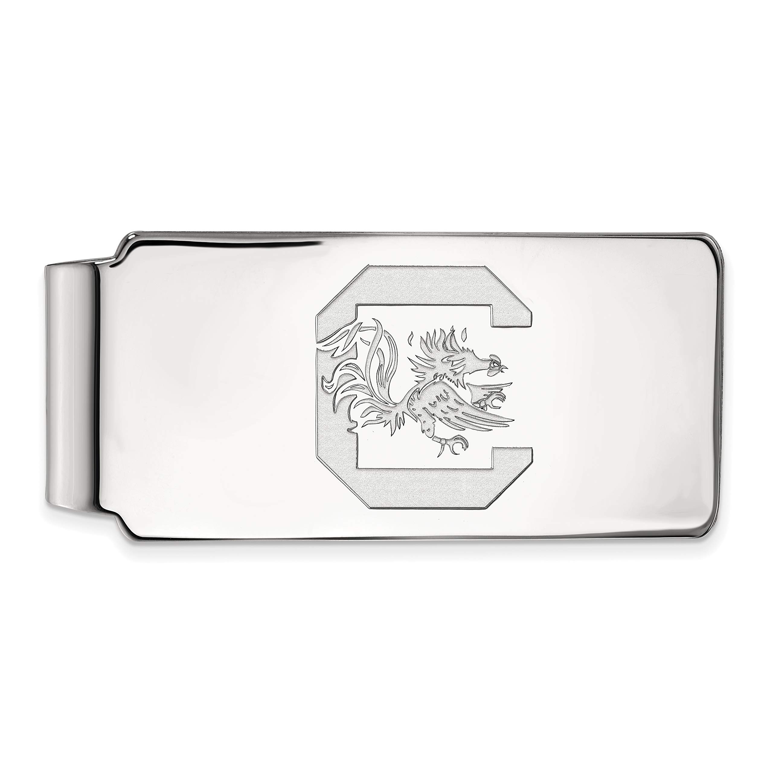 University of South Carolina Gamecocks Sterling Silver Money Clip with School Letter & Mascot (53x24mm) - Perfect for Alumni Gifts, Graduation Presents & Game Day Accessories