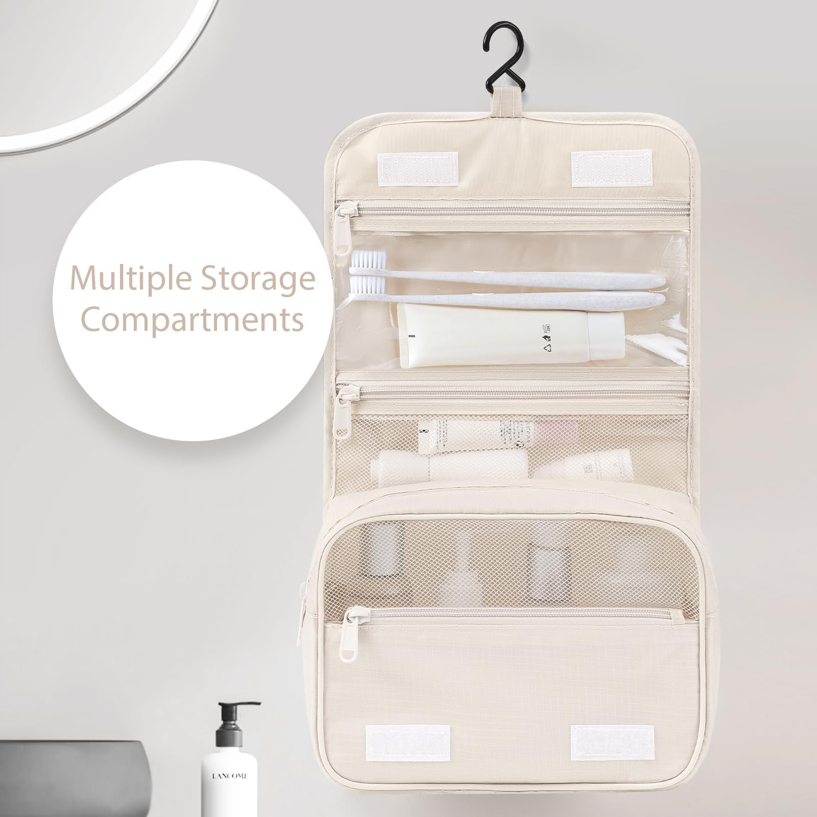 DIMJ 8-Piece Lightweight Mesh Travel Packing Cubes Set with Large Toiletries Bag - Beige Organizers for Suitcase & Luggage - Perfect for Business Trips, Vacations & Weekend Getaways