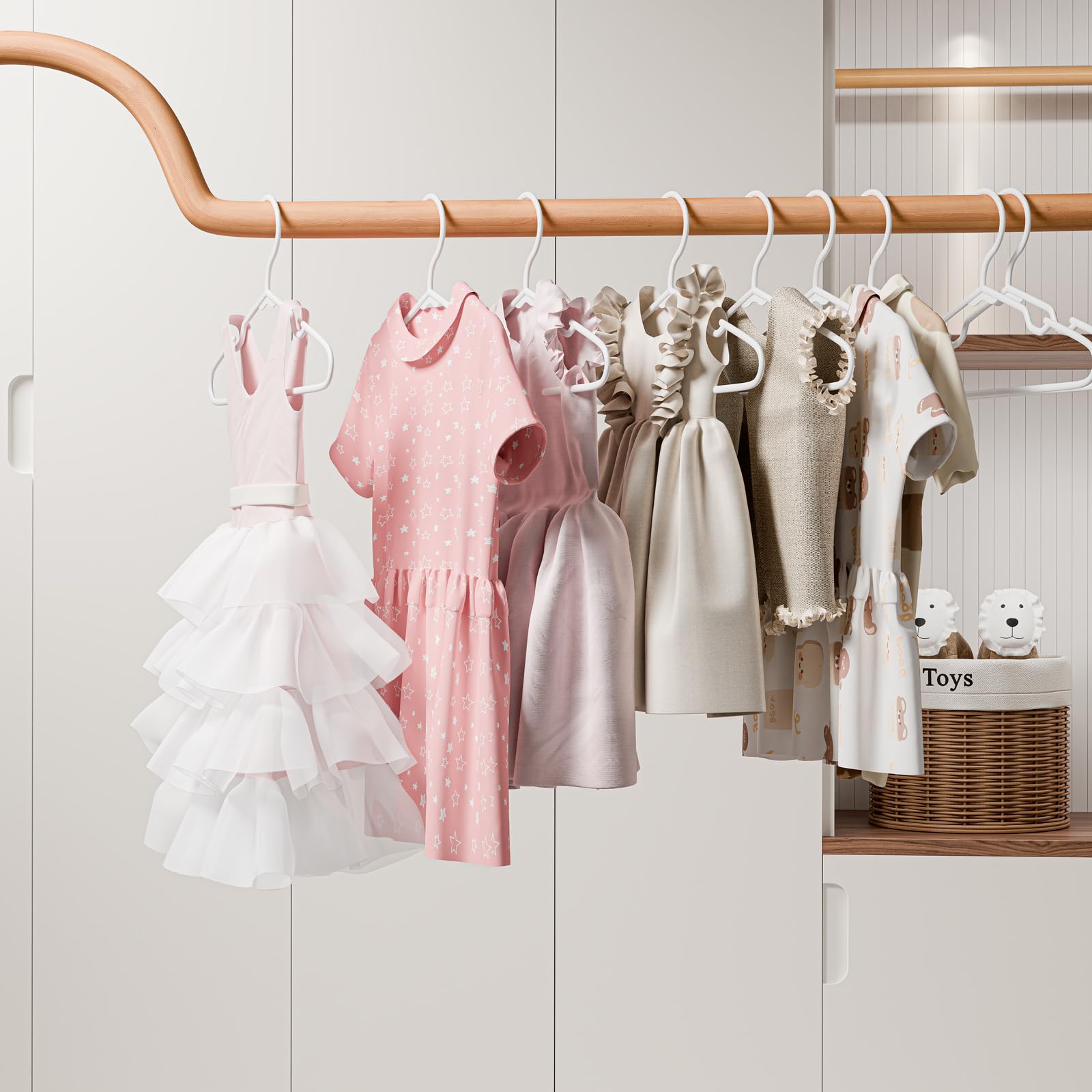 VTRIN 60 Pack Baby Hangers - Heavy Duty Plastic Kids Clothes Hangers for Infants & Toddlers - Fits Shirts, Shorts, Jackets & Thick Winter Coats - Perfect for Nursery, Daycare & Kids Wardrobe Organization