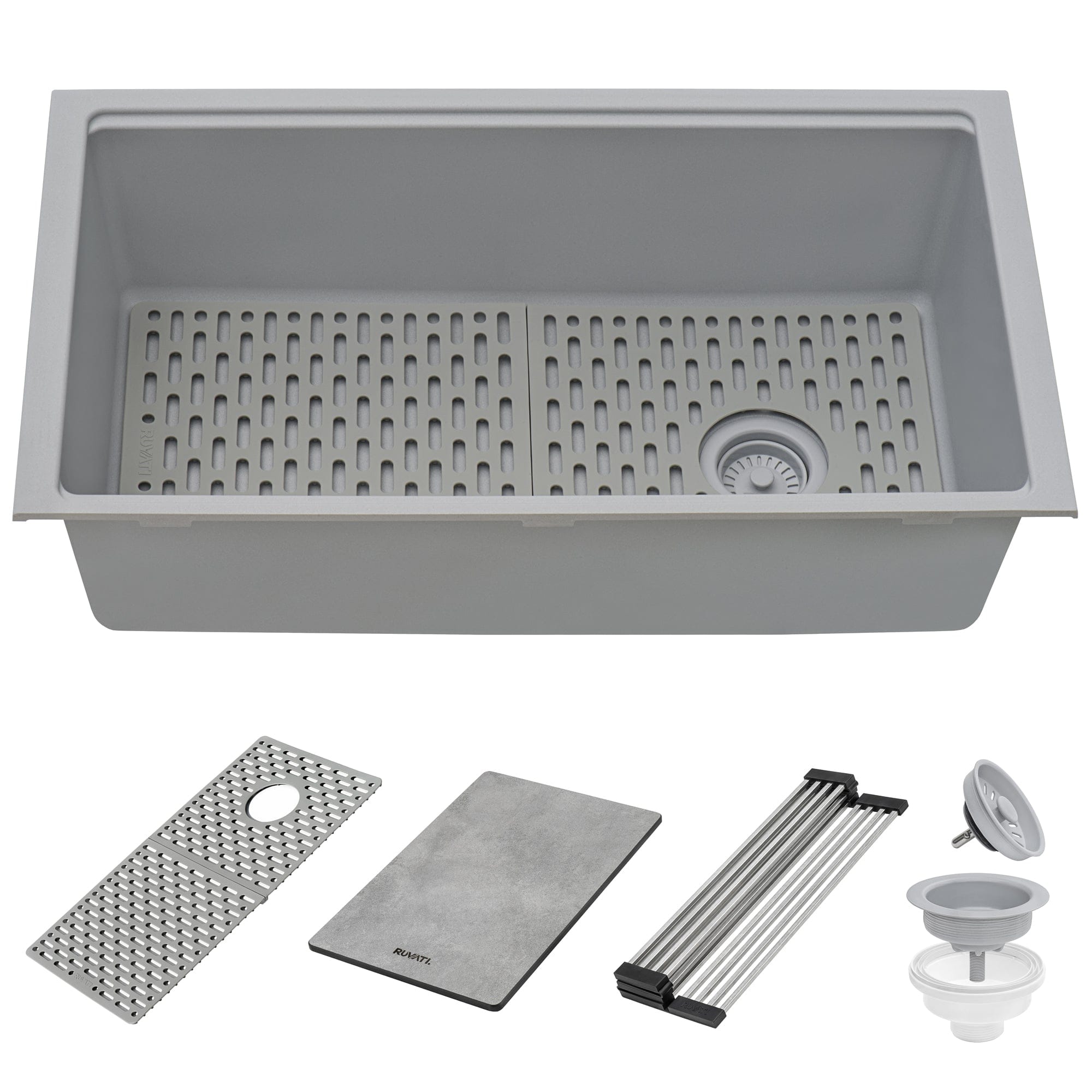 Ruvati epiStage 33-Inch Workstation Granite Composite Kitchen Sink RVG2302GR - Perfect for Modern Kitchens, Food Prep & Dishwashing