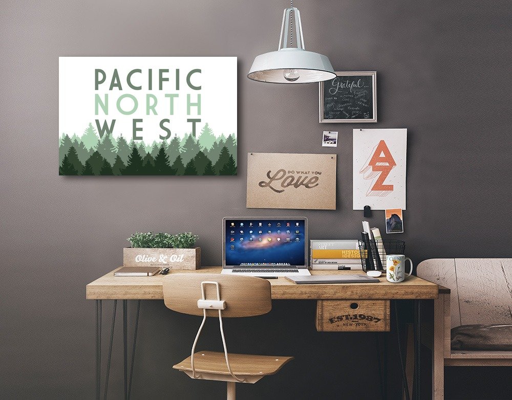 Lantern Press Pacific Northwest Pine Trees Wall Art - 12x18 Wrapped Canvas Print for Home & Office Decor - Nature Landscape Painting for Living Room, Bedroom, or Cabin