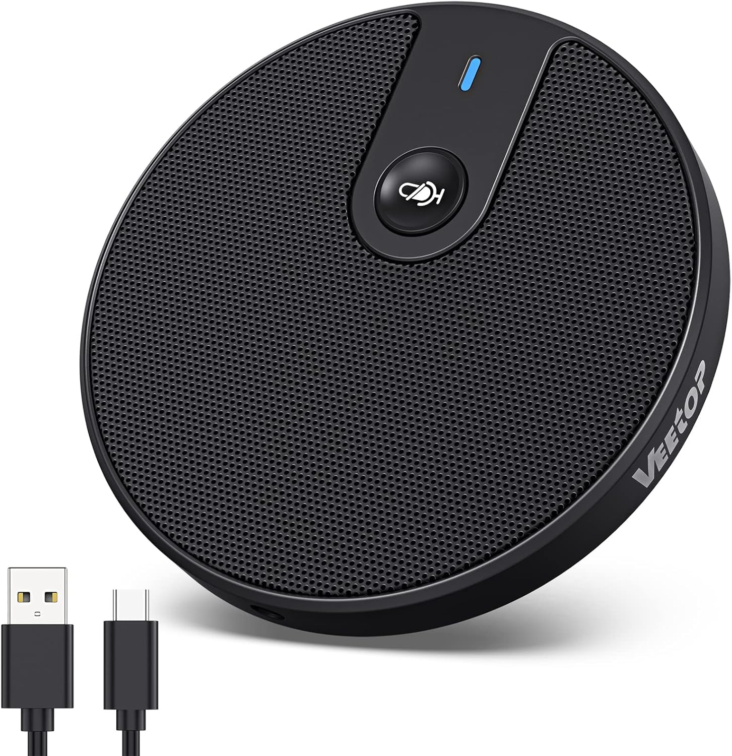 Veetop USB Conference Microphone for PC Laptop - 360° Omnidirectional Condenser Mic with Mute Button & Plug & Play - 3.5mm Aux Jack - Ideal for Zoom Meetings, Skype Calls, Webinars & Podcast Recording - Perfect for Home Office, Remote Work & Online Classes