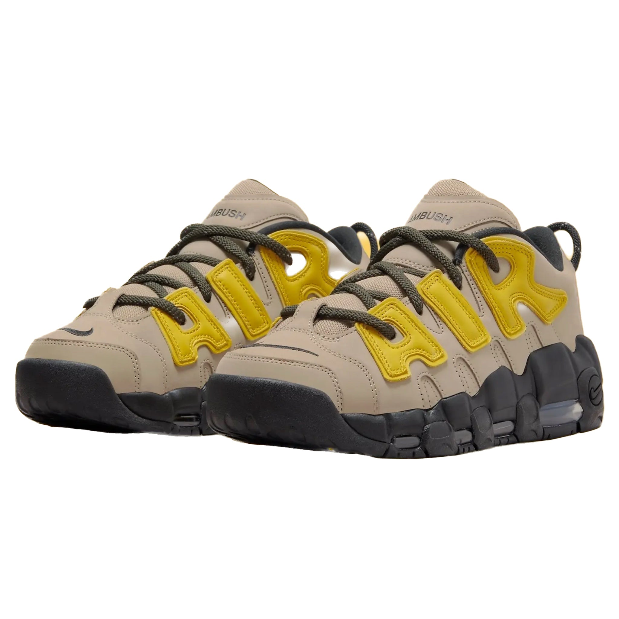 Nike Air More Uptempo Low AMBUSH Sneakers in Vivid Sulfur/Limestone/Black/Flat Pewter - Stylish Basketball Shoes for Streetwear & Casual Outfits