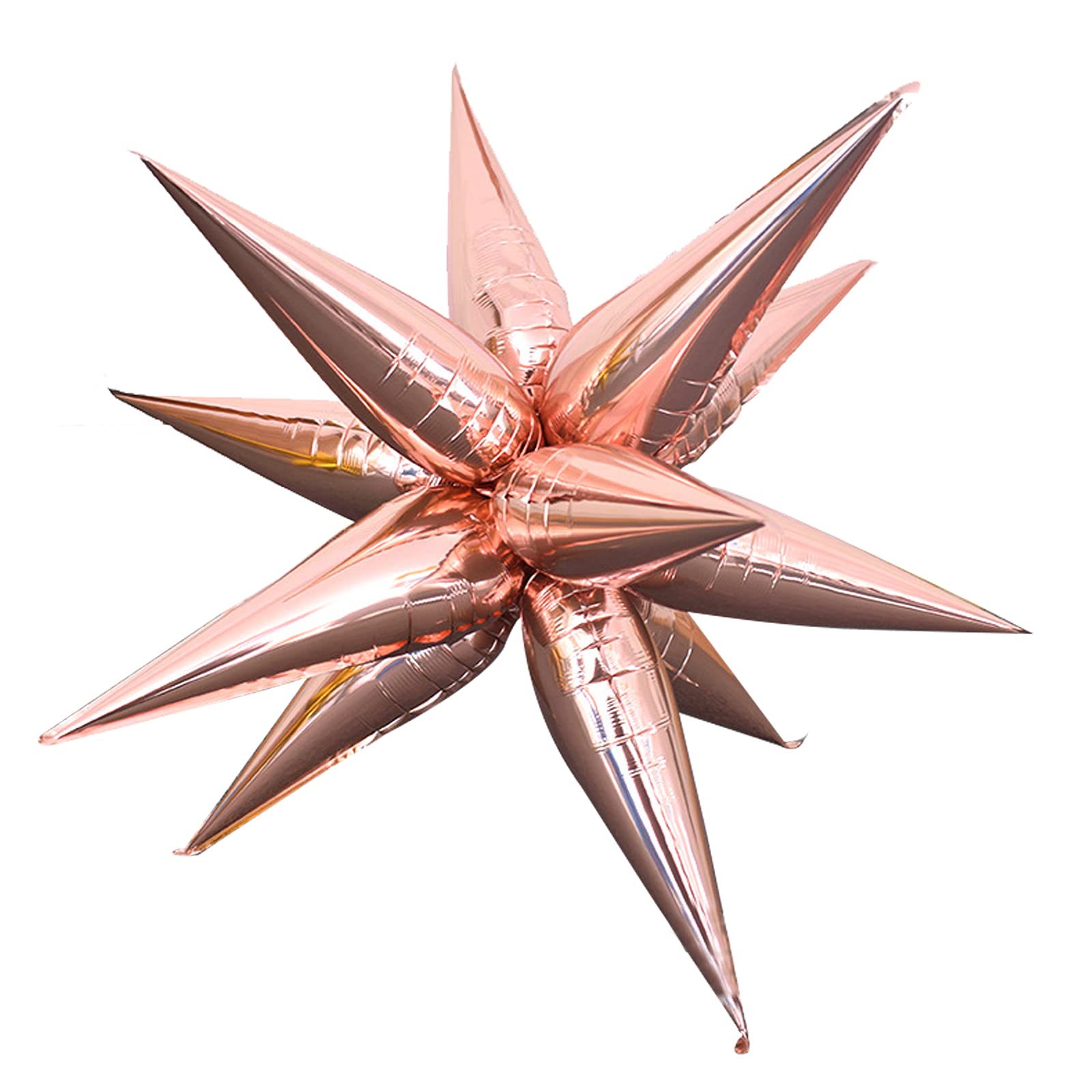 YogSpaty 12pcs Rose Gold Starburst 3D Star Foil Balloons - Water Drop Cone Balloons for Birthday Party, Wedding, Open Ceremony Decorations - Perfect for Photo Props & Backdrop Decorations