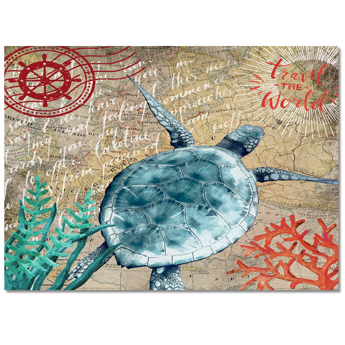 5x7ft Chic Ocean Theme Area Rug with Sea Turtle Design - Non-Slip Nautical Runner Carpet for Living Room, Bedroom, Nursery | Indoor/Outdoor Waterproof Décor | Perfect for Beach House, Coastal Decor & Kids Room