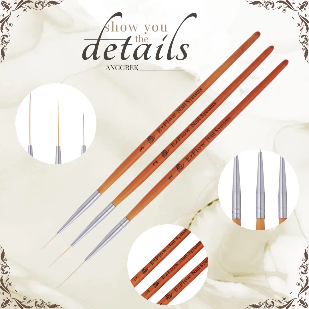 Winstonia 3Pcs Nail Art Brush Set - Professional Liner, Dotting & Drawing Tools for DIY Nail Designs | Perfect for Salon, Home Manicures & Creative Nail Art