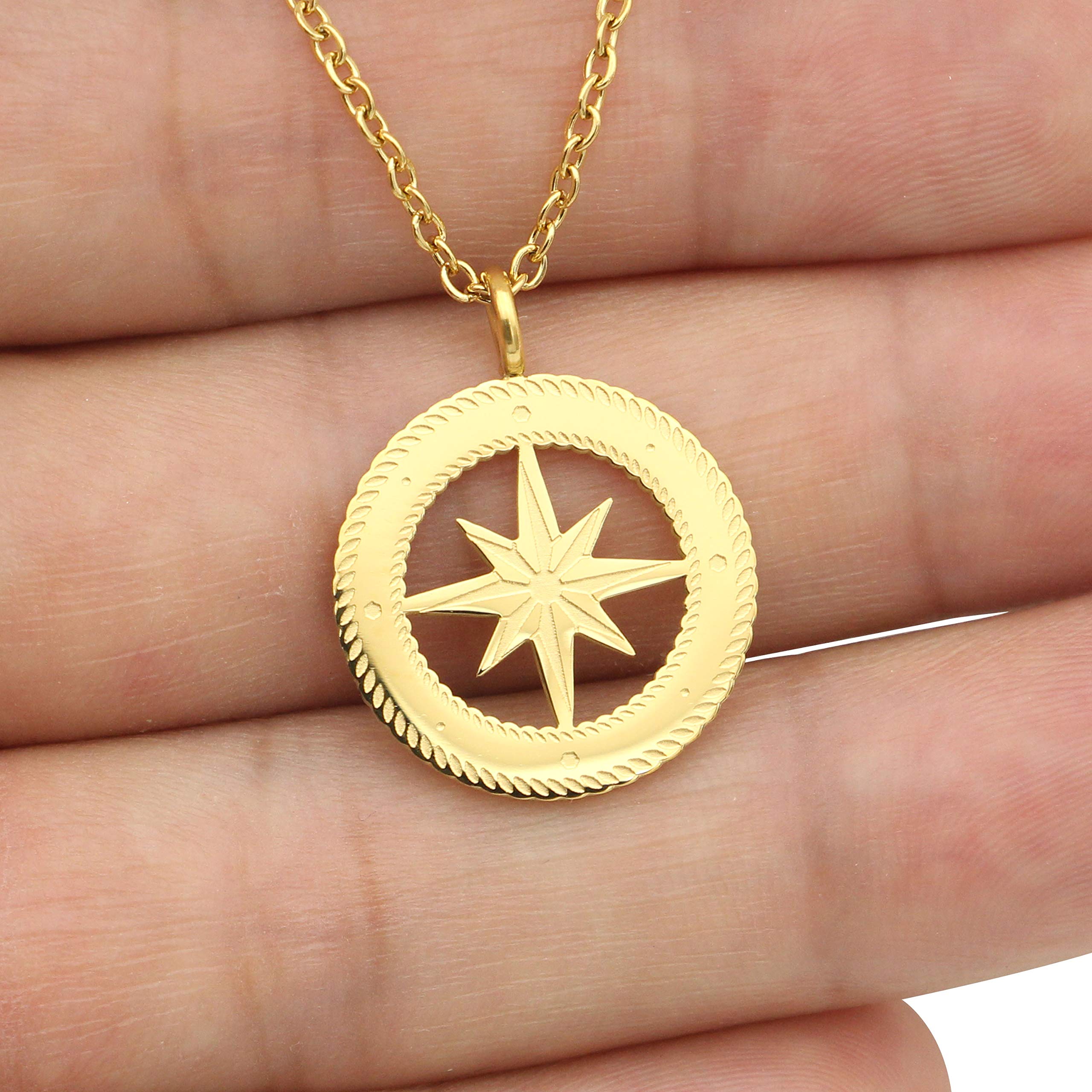 18k Gold Plated Compass Pendant Necklace for Women - Elegant Choker & Layered Necklace Set, Handmade Jewelry Gift for Her | Perfect for Everyday Wear, Travel & Special Occasions