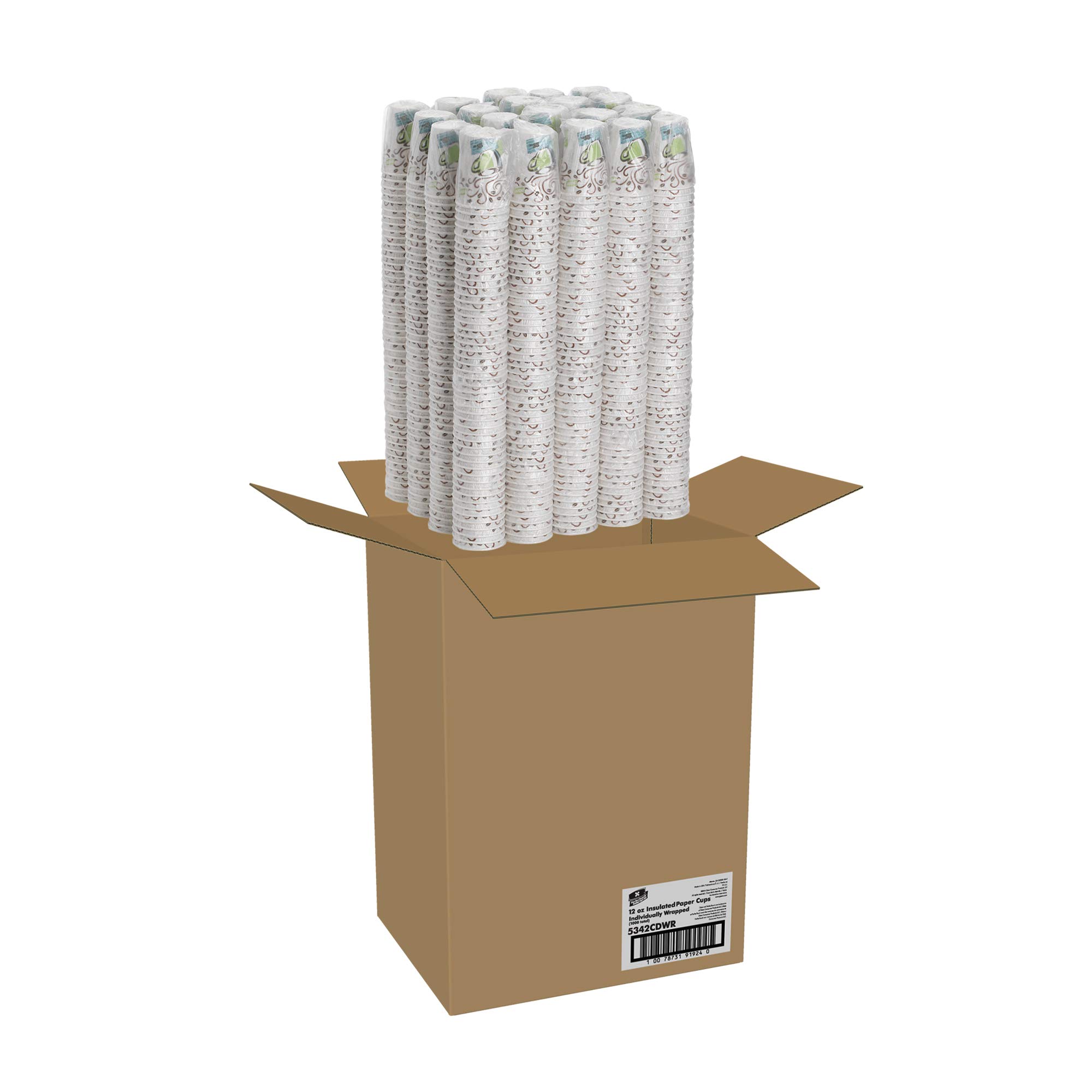 GP PRO Dixie PerfecTouch 12 oz Disposable Paper Coffee Cups - Coffee Haze Design, 1000 Count (Individually Wrapped) - Ideal for Offices, Cafés & Home Use - 5342CDWR