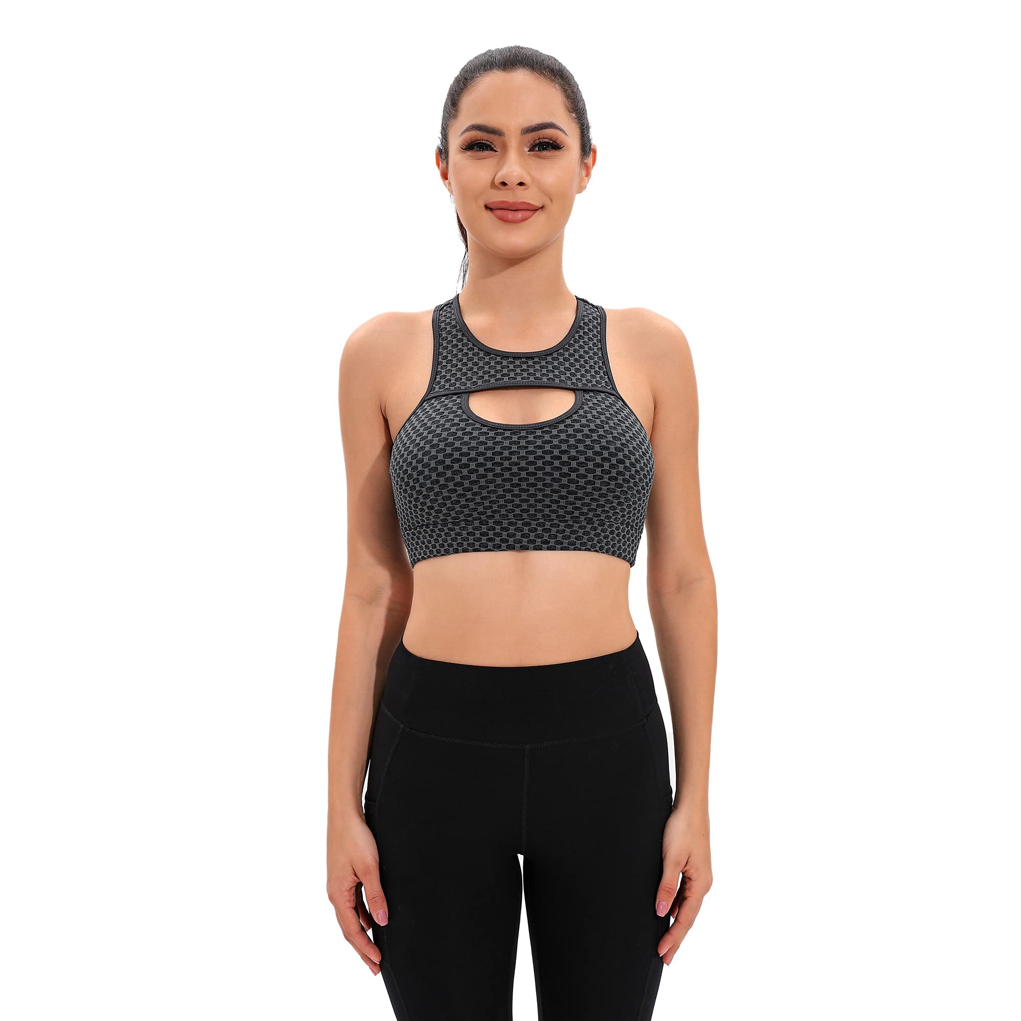 FLORATA Women's High Impact Padded Sports Bra - Racerback Workout Bra for Running, Gym & Activewear - Supportive & Comfortable for Intense Exercise