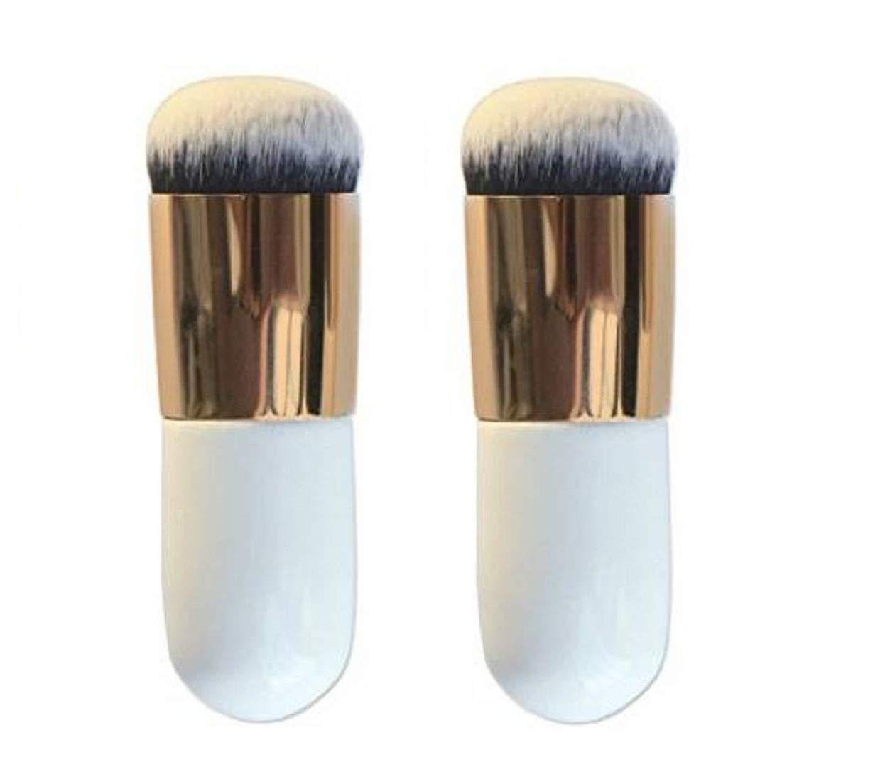 Angelie Makeup Cosmetic Face Powder Blush Brush Set - 2 Piece Soft Kabuki Brush Kit for Contouring, Highlighting & Blending (White) - Perfect for Professional Makeup Artists & Daily Beauty Routine