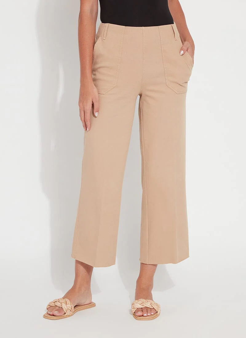 Athena Wide Leg Crop Pants - Desert Tan | High Waisted Casual Trousers for Women | Perfect for Work, Travel & Everyday Wear