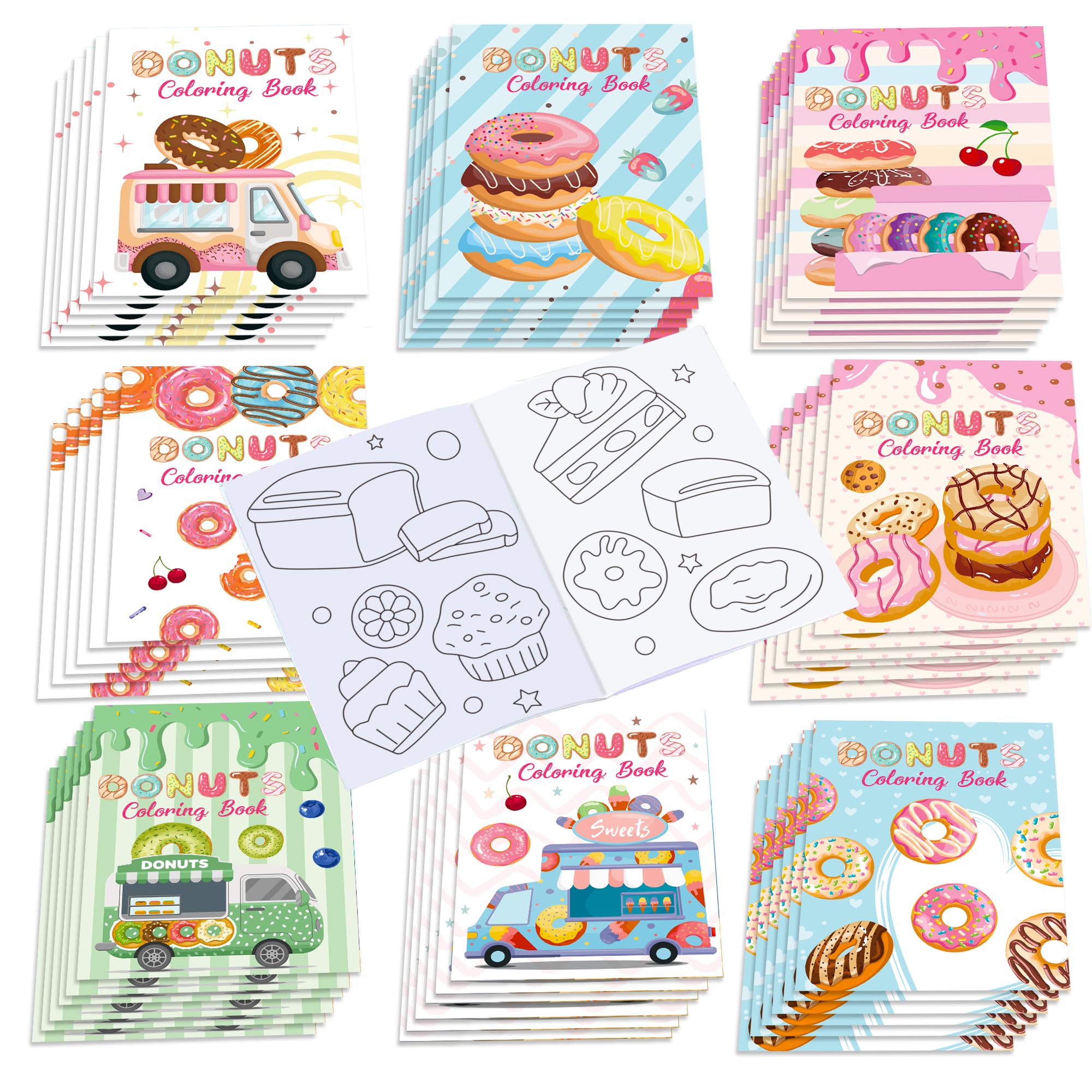 12 Pcs Mini Donut Coloring Books for Kids - DIY Art Drawing Activity Book Set, Donut Party Favors, Bunnies Themed Birthday Party Supplies - Perfect for Classroom Activities, Birthday Gifts & Creative Play