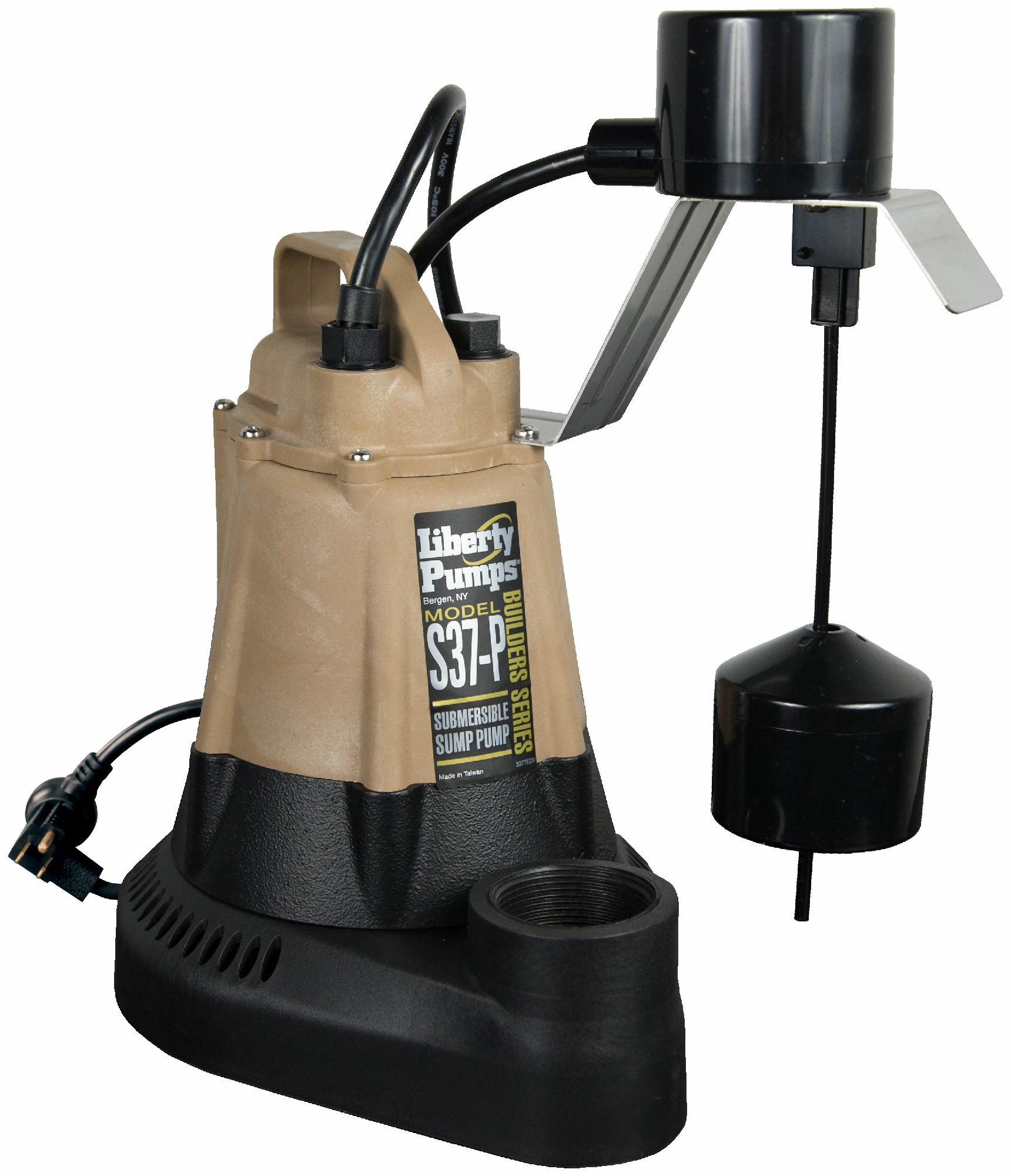 1/3 HP Submersible Sump Pump with Vertical Float & Piggy Back Plug - 115V, 1 Phase, 10 ft Cord - Liberty Pumps S37P - Ideal for Basement Flood Prevention & Water Removal