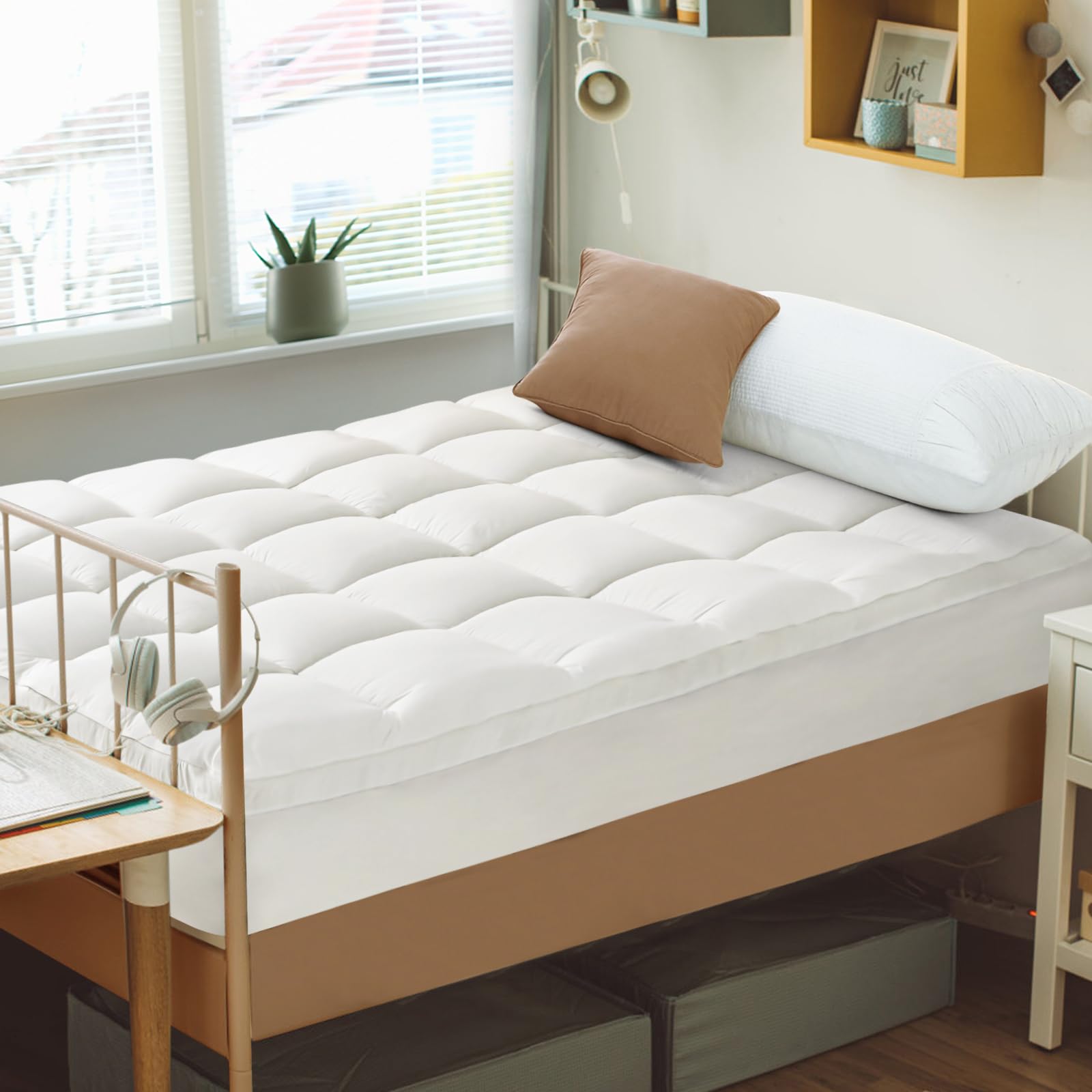 CYMULA Twin XL Mattress Topper - Cooling Soft Mattress Pad for College Dorm & Guest Room - Extra Thick Pillow Top Cover for Back Pain Relief (8-21