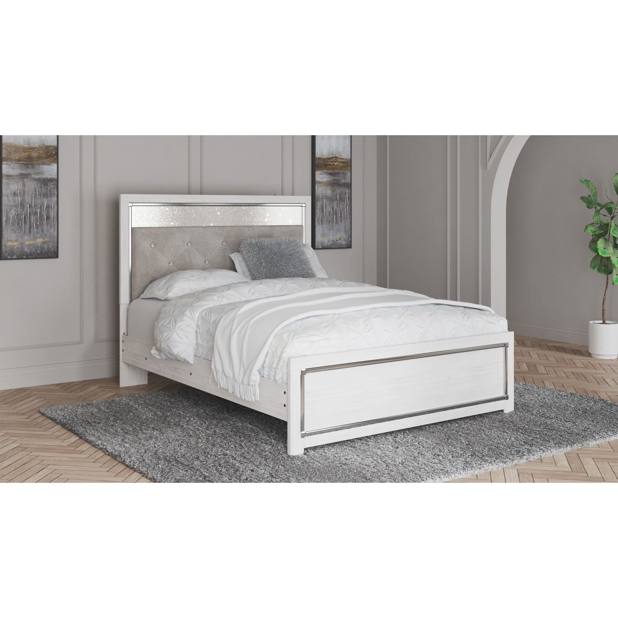Altyra Queen Size Upholstered Panel Bed with Wooden Frame - Elegant Bedroom Furniture for Master Bedroom, Guest Room & Home Decor