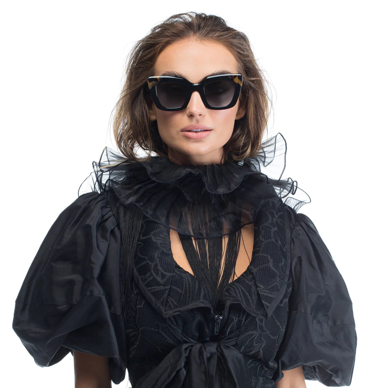 Brigada Gloss Black Sunglasses with Tortoise Brow Corners & Black Gradient Lens - Stylish UV Protection for Outdoor Activities, Driving, and Fashion