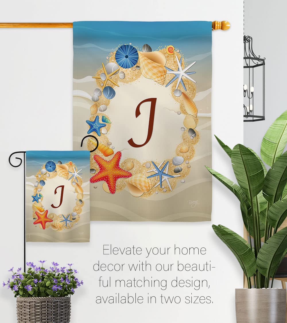 J Initial Coastal Beach House Flag Set - 28x40in Double Sided for Summer Decor