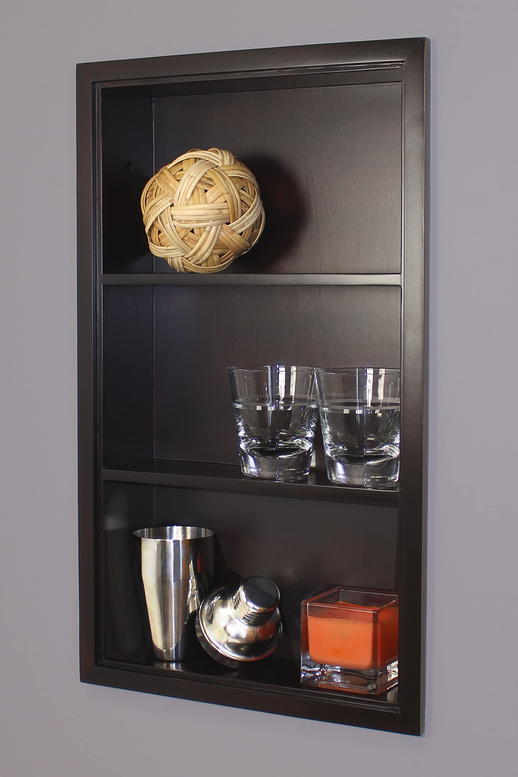 14x24 Sloane Recessed Wall Niche Medicine Cabinet - Solid Wood Bathroom Storage Shelf Insert (No MDF) - Made in North America - Dark Brown Plain Back - Perfect for Bathroom Organization & Modern Home Decor