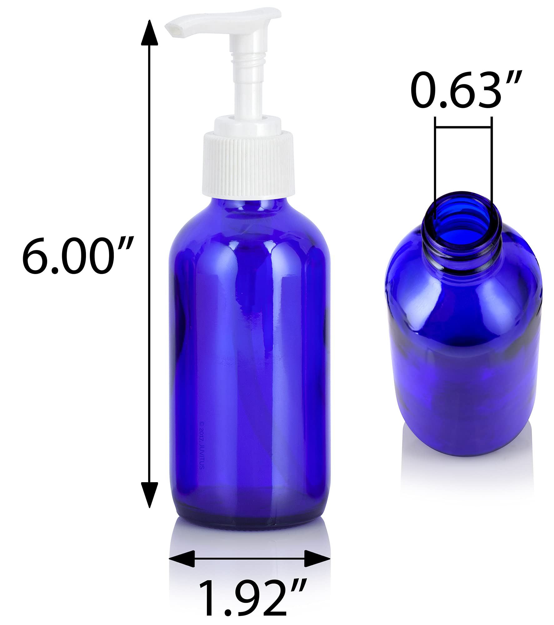 4 oz Cobalt Blue Glass Boston Round Bottles with White Lotion Pump (12 Pack) - Essential Oil, DIY Skincare & Cosmetic Storage - Perfect for Hand Sanitizer, Lotion Dispensers & Travel Toiletries