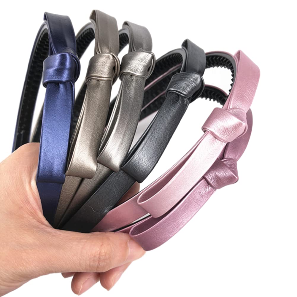 Ruihfas 6Pcs Leather Bow Hair Clips - Fashion Hair Accessories for Women & Girls - Non-Slip Teeth Comb Headbands - Perfect for Parties, Weddings & Daily Styling (Bright Color)