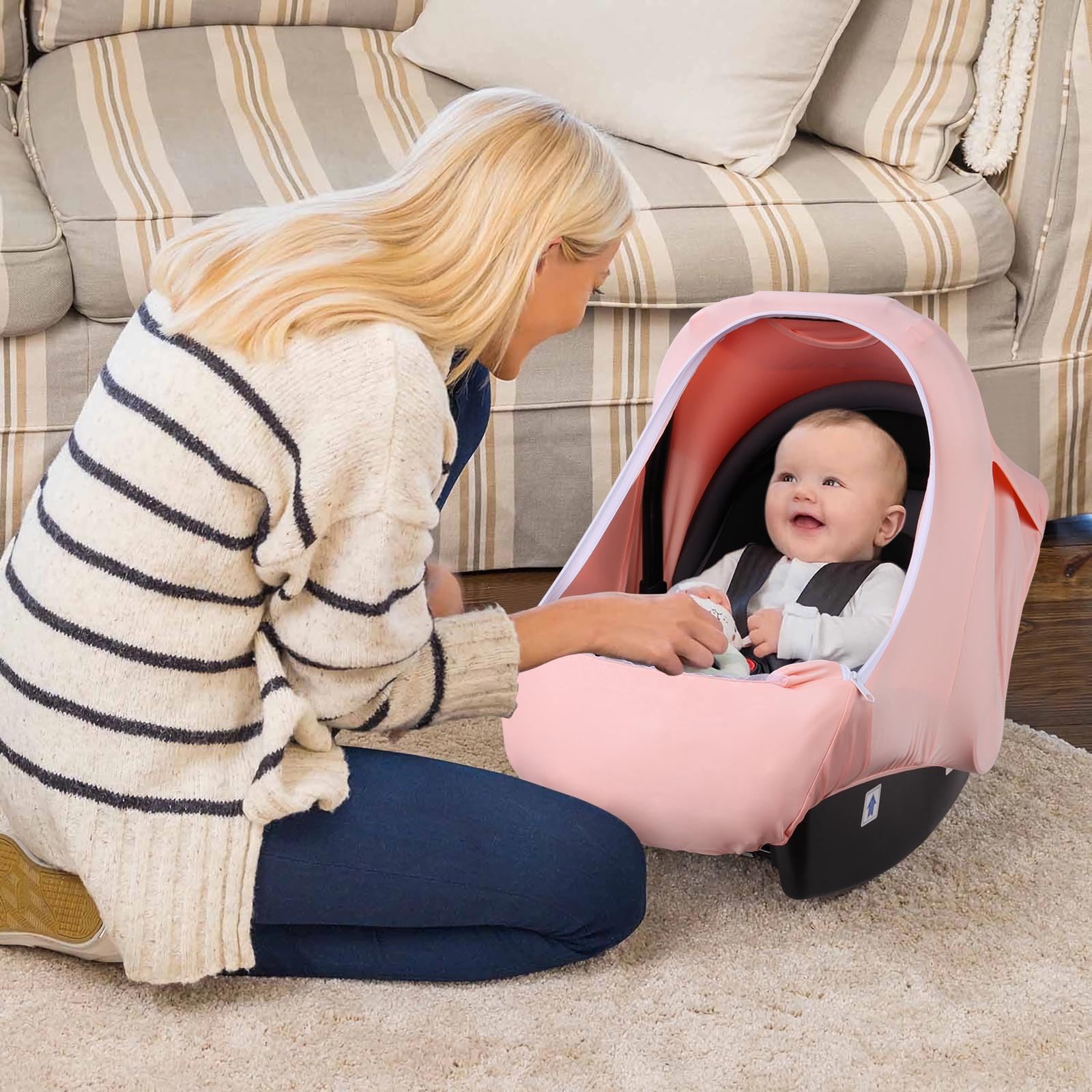 Metplus 2-in-1 Baby Car Seat Cover with Privacy Sun Shade | Universal Infant Carrier Canopy for Boys & Girls | UV Protection & Breathable Fabric | Perfect for Strollers, Shopping Carts & Travel Safety