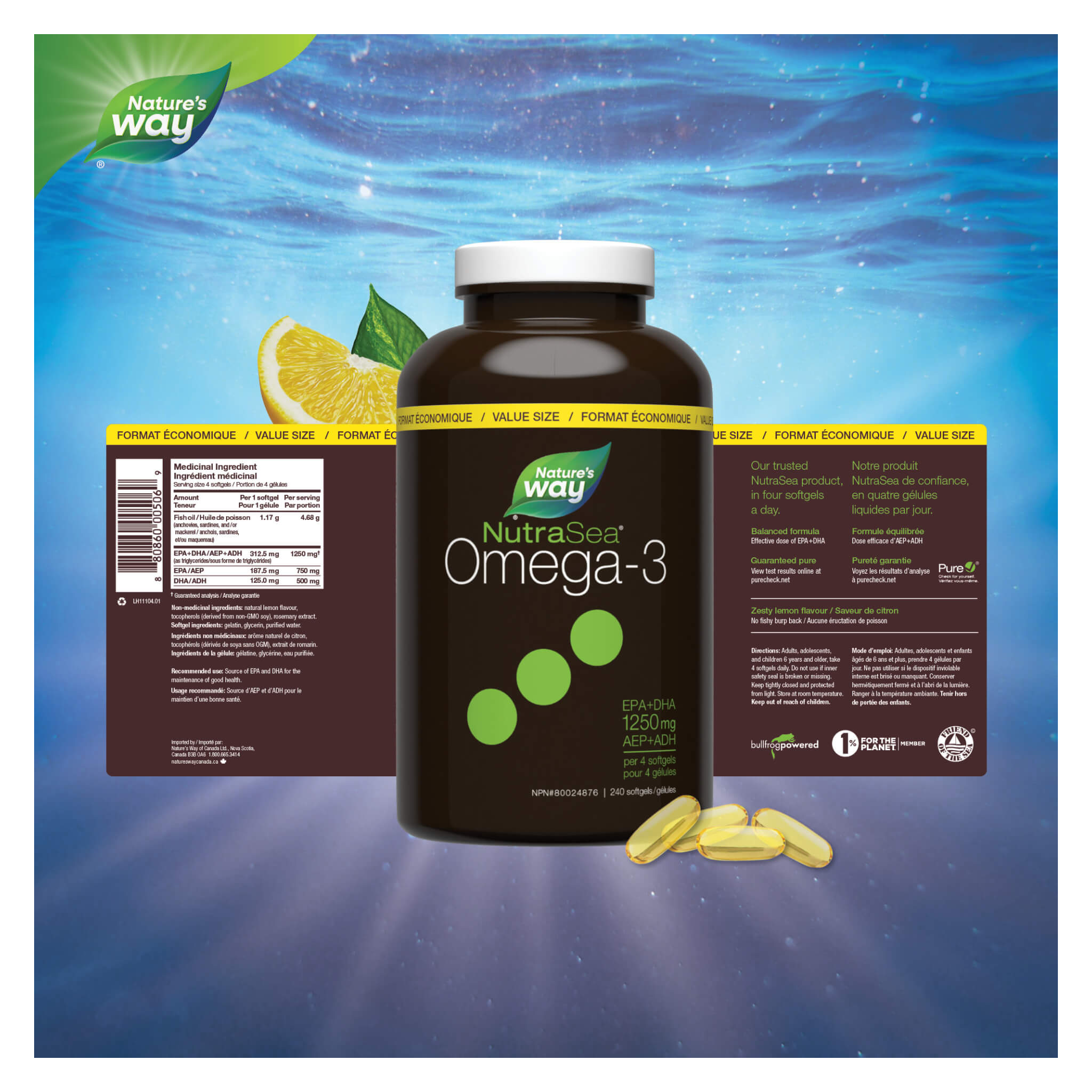 NutraSea Omega-3 Liquid Gels - Zesty Lemon Flavor - 120 Softgels - High EPA & DHA Fish Oil Supplement for Heart, Brain & Joint Health - Perfect for Daily Wellness Routine & Active Lifestyle