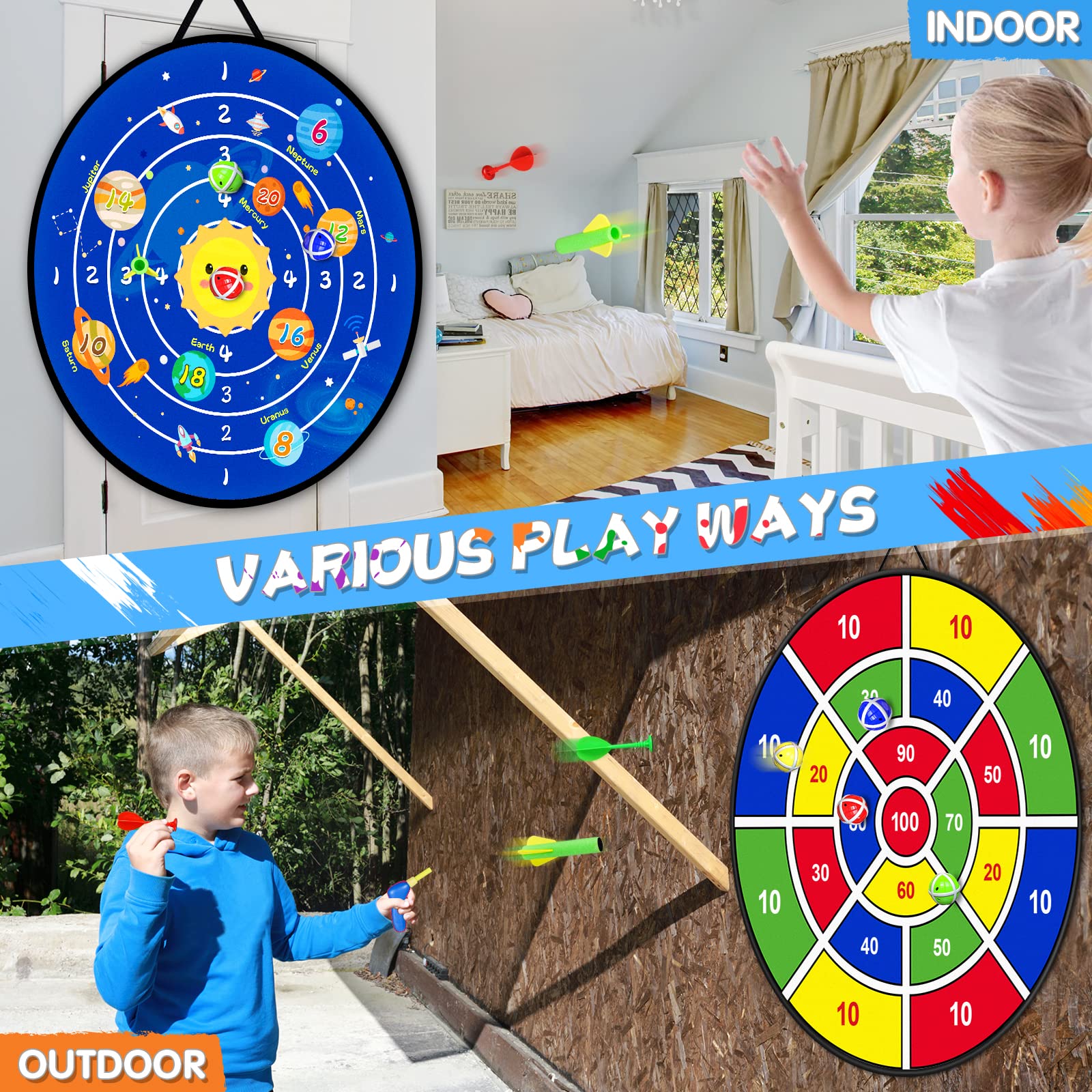 22-Piece Kids Double-Sided Dart Board Set - Safe Indoor/Outdoor Sports Toy for Boys & Girls Ages 5-9 | Fun Birthday Gift for Kids & Adults | Perfect for Parties, Family Game Nights & Backyard Activities