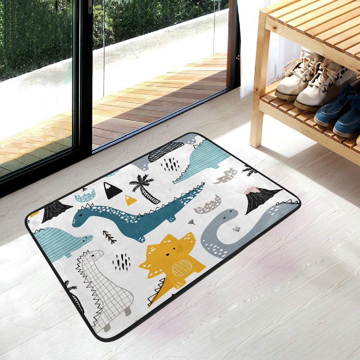 Non-Slip Dinosaur Bath Mat - Super Absorbent Bathroom Rug with Funny Dino Design, 24x16 Inch - Perfect for Kids' Bathroom, Nursery Floor, or Playroom Decor - Anti-Skid Shoe Scraper & Dirt Trapper Doormat