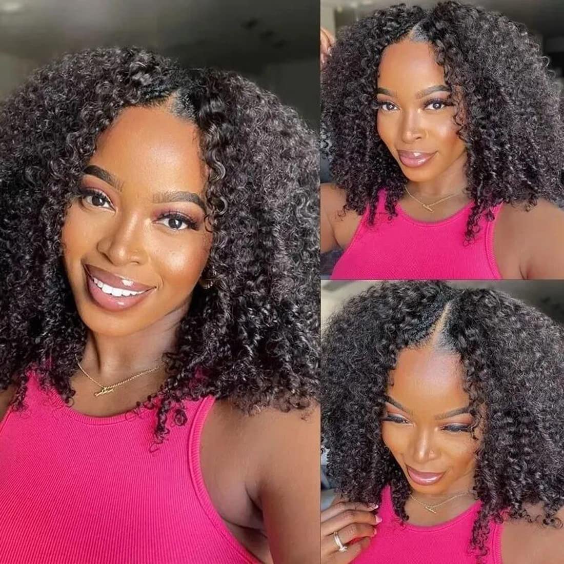 UNICE V Part Human Hair Wig - Kinky Curly Brazilian Virgin Hair with Drawstring | Glueless No Leave Out U Part Wig for Women | Beginner Friendly 150% Density 24 Inch | Perfect for Daily Wear, Parties & Protective Styling