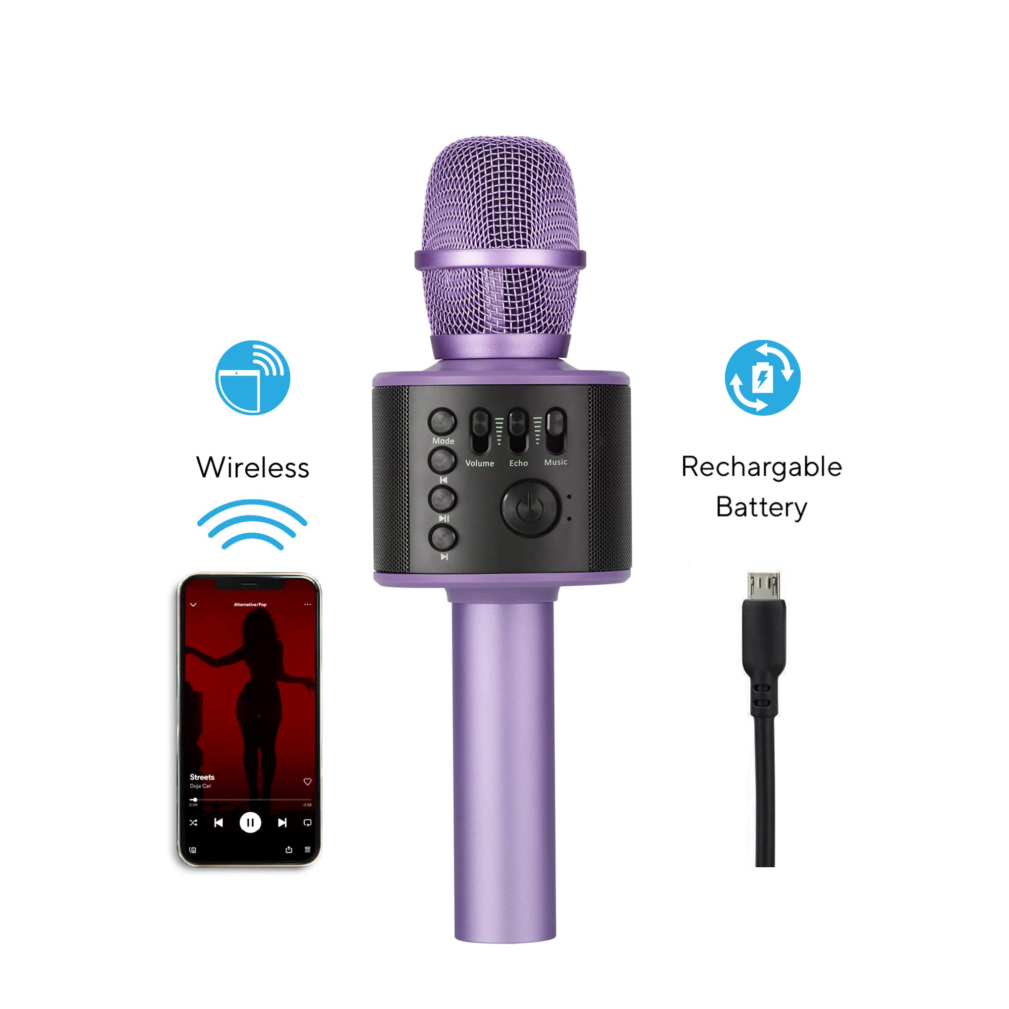 Core Innovations Wireless Bluetooth Karaoke Microphone with Built-in Speakers & HD Recording - Portable Handheld Mic for Kids & Adults (Lilac) | Perfect for Home Parties, Singing Practice & Travel Entertainment