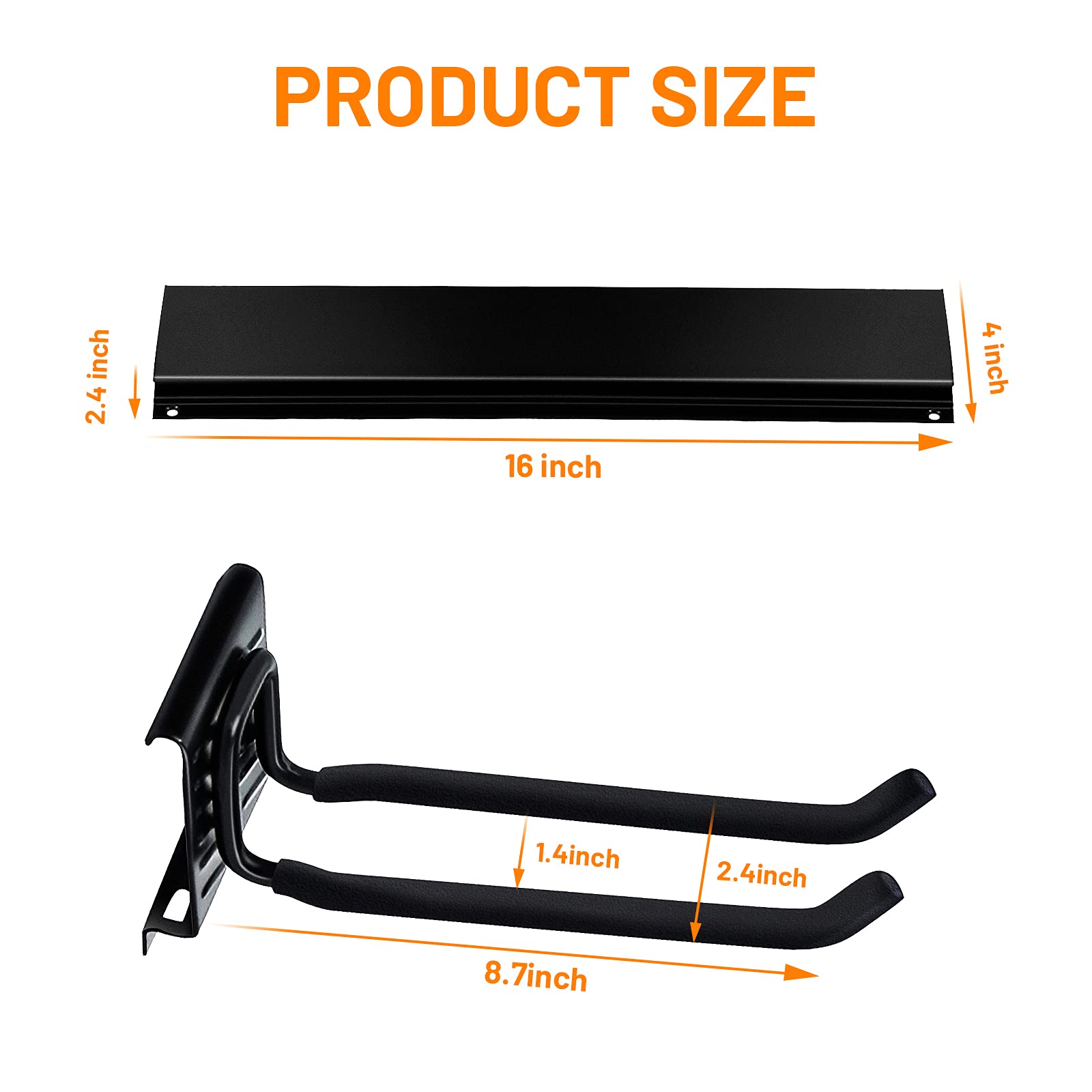 Wallmaster Heavy Duty Garage Storage Wall Mount - 48inch Adjustable Tool Rack Organizer with 6 Hooks for Garden Tools, Folding Chairs (Max Load 450lb) - Perfect for Garage Organization, Workshop Storage & Outdoor Equipment Hanging