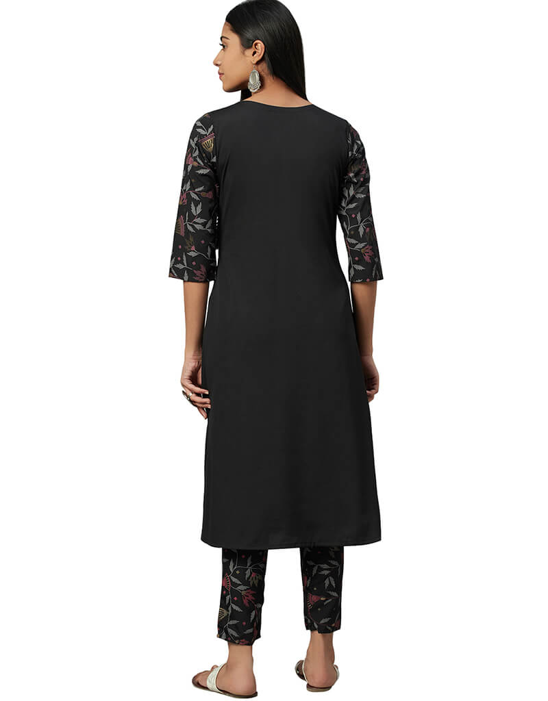 Stylish Black Crepe Pant Kurti for Women - Elegant Indian Tunic Top with Pants - Perfect for Festivals, Parties & Casual Wear