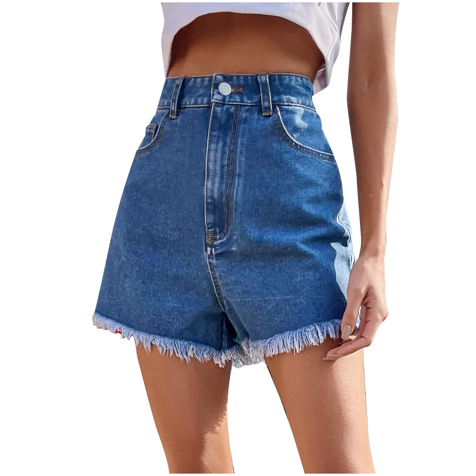 SHENGXINY Women's High Waist Denim Shorts with Pockets - Straight Leg Jean Shorts for Women Plus Size - Perfect for Summer Outfits, Casual Wear & Beach Vacations