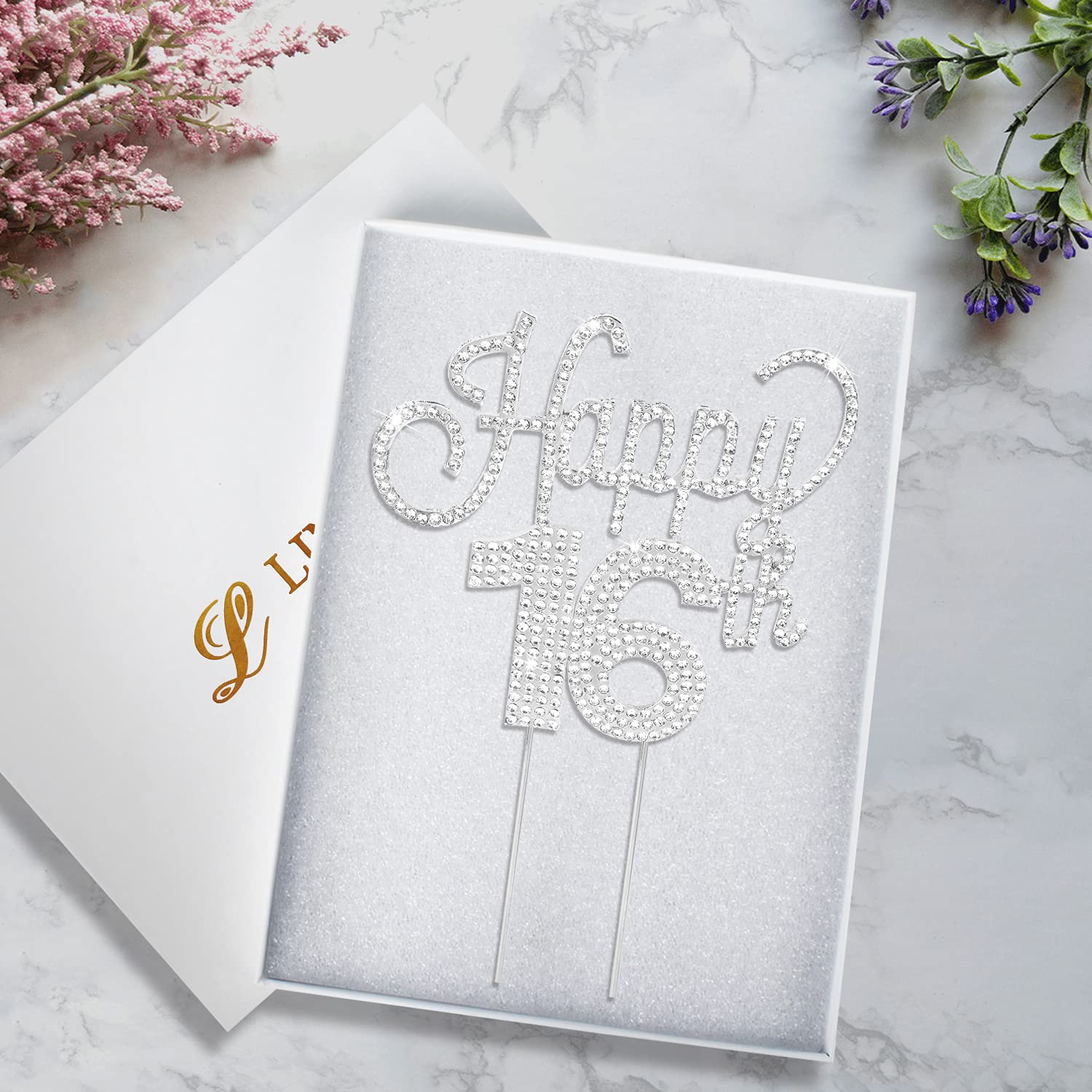 LINGTEER 16th Birthday Cake Topper - Silver Rhinestone 'Cheers to 16' Party Decor for Sweet Sixteen Celebrations | Perfect for Birthday Cakes, Cupcakes & Dessert Tables