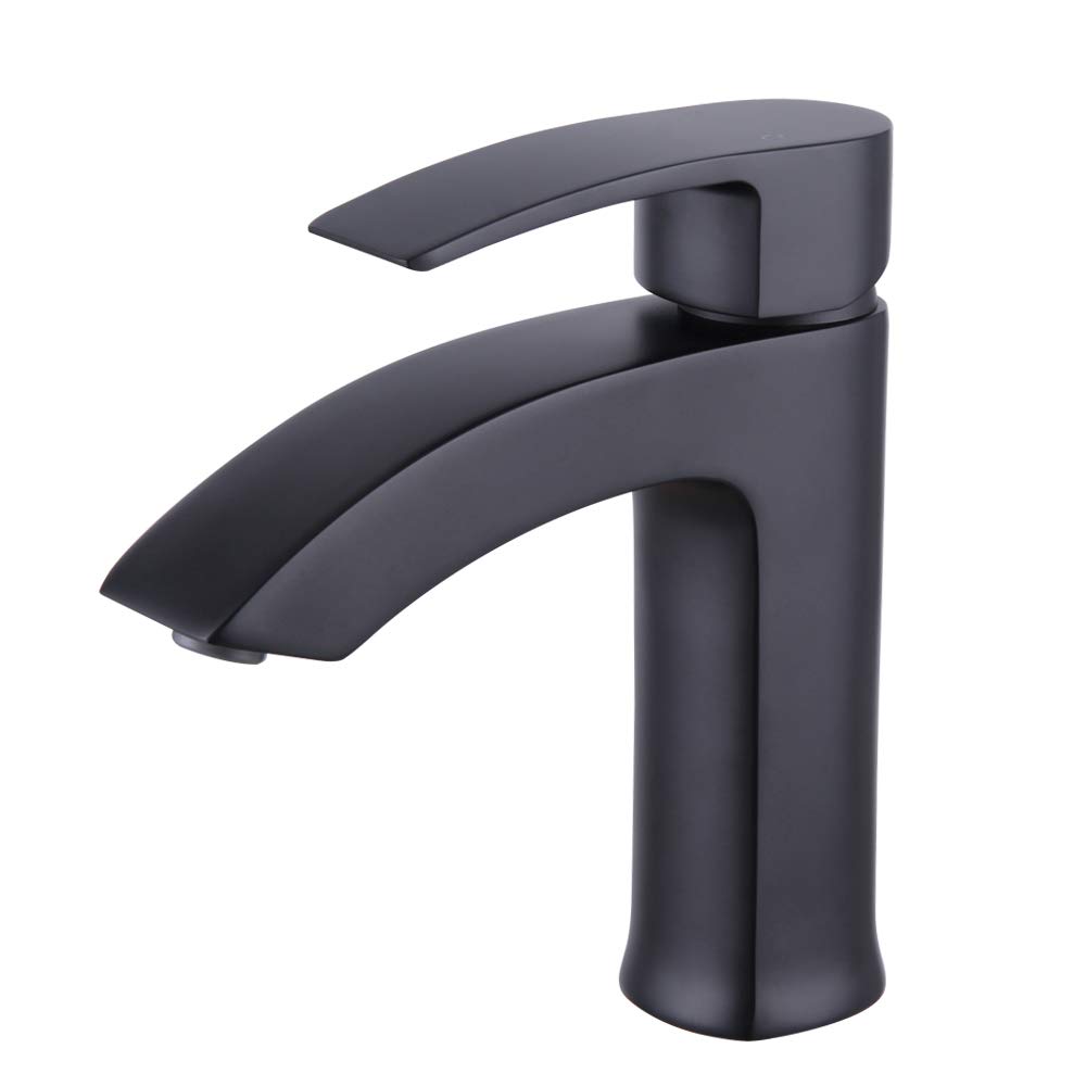 Kimzcn Low Lead Copper Gravity Casting Single Handle Bathroom Sink Faucet - Matte Black One Hole Vanity Faucet with cUPC Certified Water Supply Lines - Perfect for Modern Bathrooms, Powder Rooms & Guest Suites