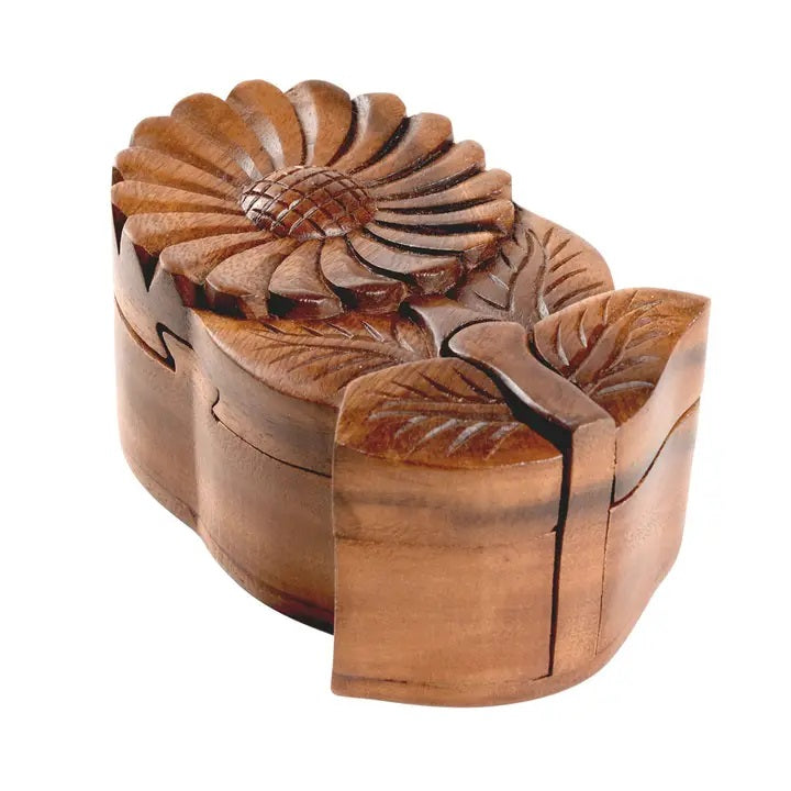 Sunflower Puzzle Box - Wooden Brain Teaser & Secret Storage for Kids & Adults - Perfect for Home Decor, Gifts, and Stress Relief