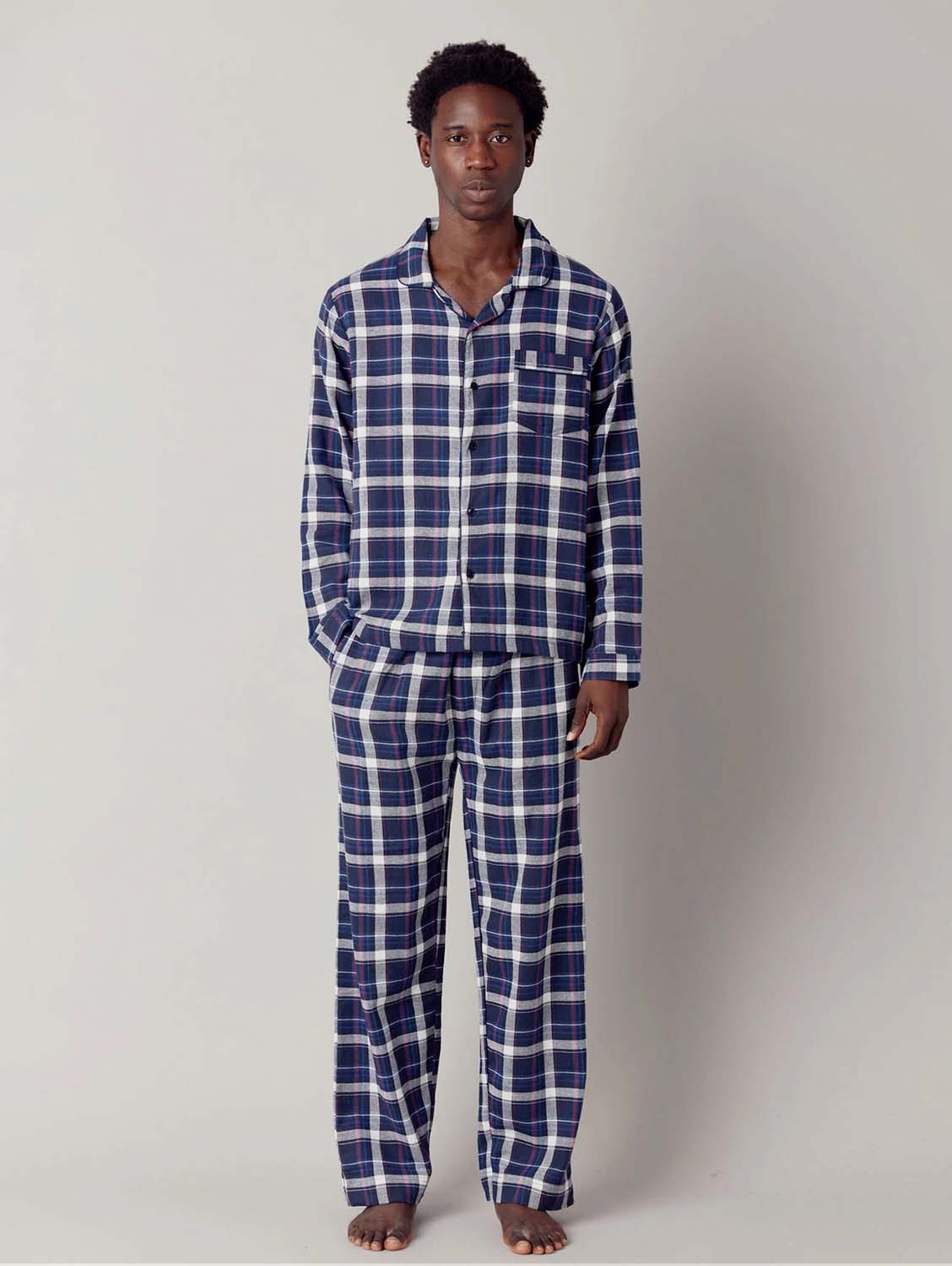 Jim Jam Men's Organic Cotton Pyjama Set - Soft Breathable Sleepwear | Dark Navy Blue | Perfect for Lounge Wear & Relaxing at Home