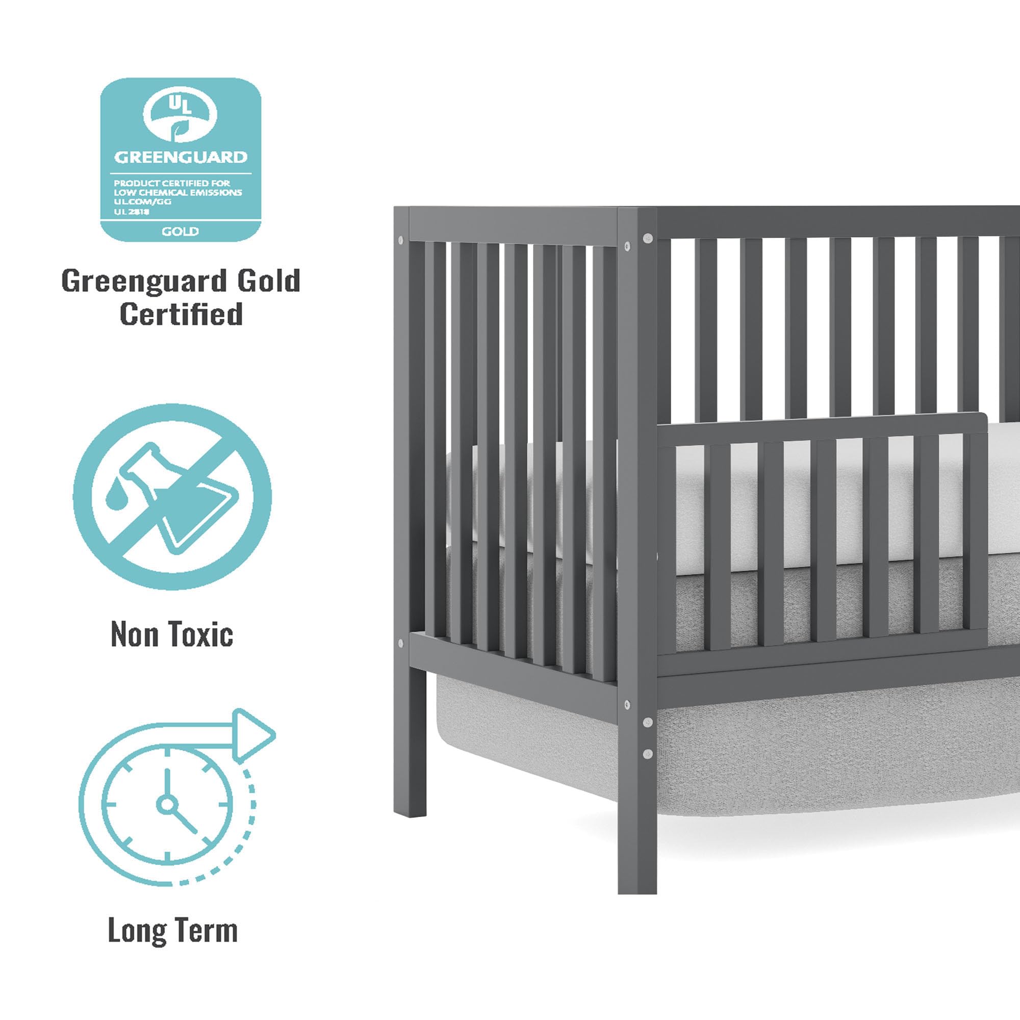 5-in-1 Convertible Baby Crib - Mini Crib to Toddler Bed for Small Spaces (Gray)
