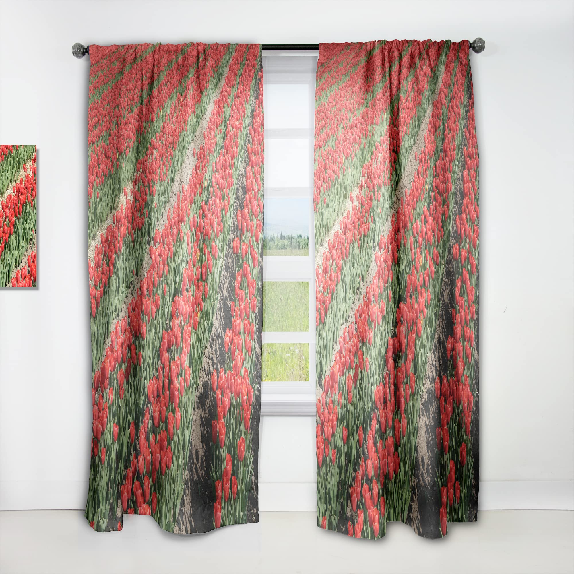 Red Tulip Floral Curtains - Thermal Insulated Single Panel Window Drapes 52x84 for Bedroom & Living Room - Perfect for Home Decor, Privacy & Energy Efficiency
