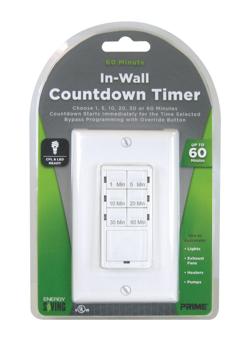 Prime Wire & Cable TNDIW060 In-Wall 60 Minute Digital Countdown Timer - Perfect for Bathroom Fans, Grow Lights, and Home Automation Systems