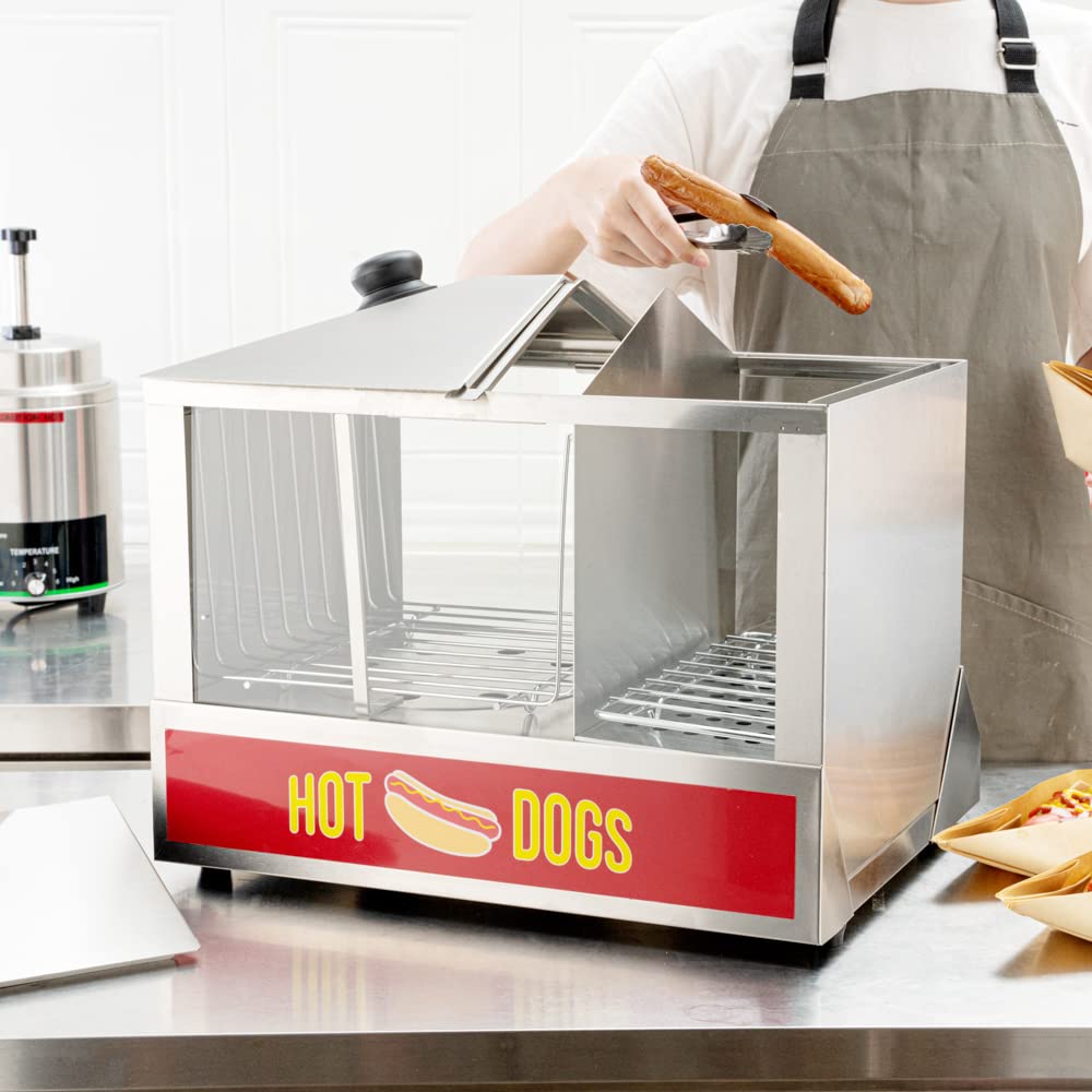 Restaurantware Hi-Tek Hot Dog Steamer & Bun Warmer - Commercial 120V Stainless Steel Food Truck Appliance (1300W, Holds 100 Hot Dogs & 48 Buns) - Perfect for Concession Stands, Stadiums, and Outdoor Events