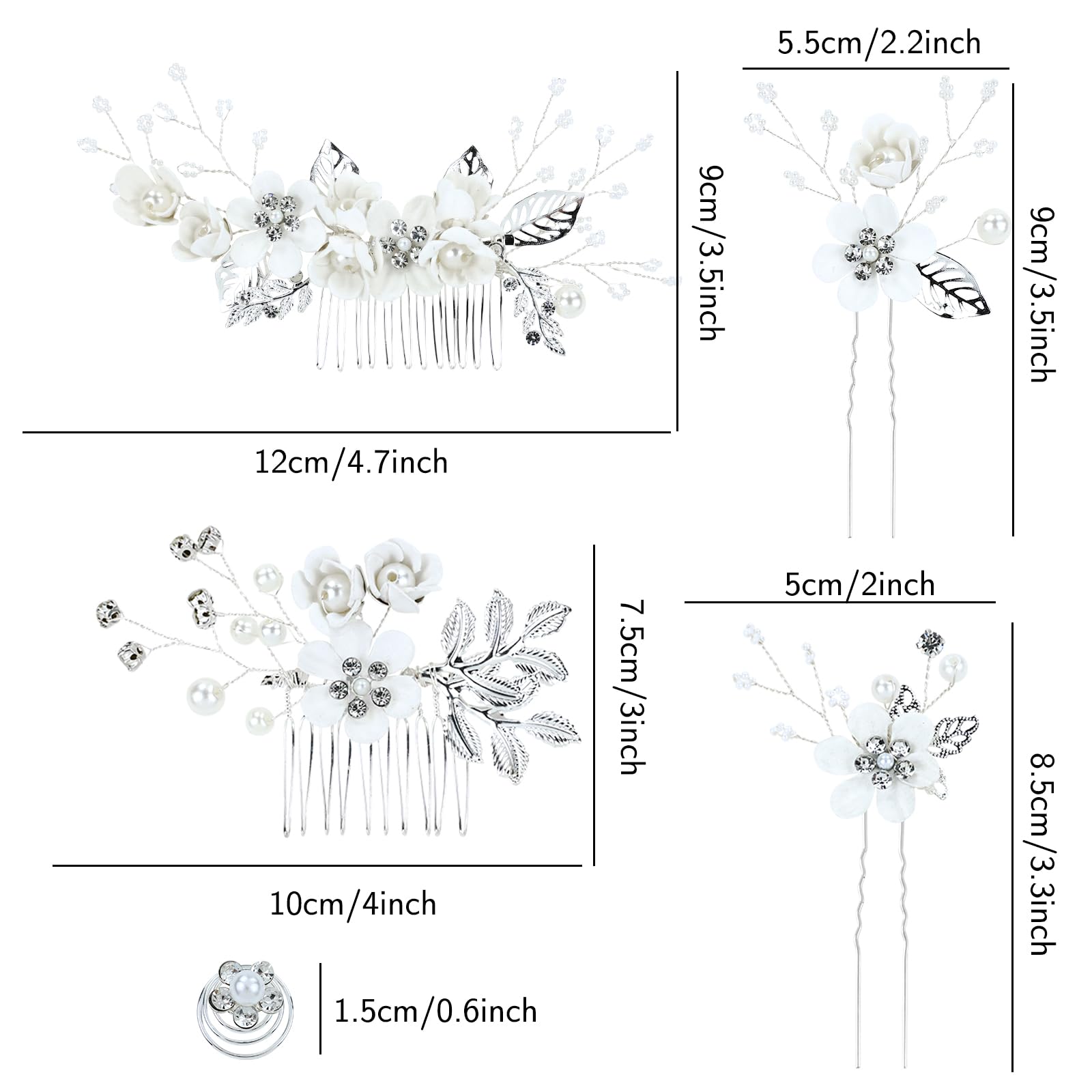 18-Piece Bridal Hair Accessories Set - Pearl Rhinestone White Flower Hair Combs, U-Pins & Spiral Hairpins for Weddings, Prom, Parties | Perfect for Brides, Bridesmaids & Women