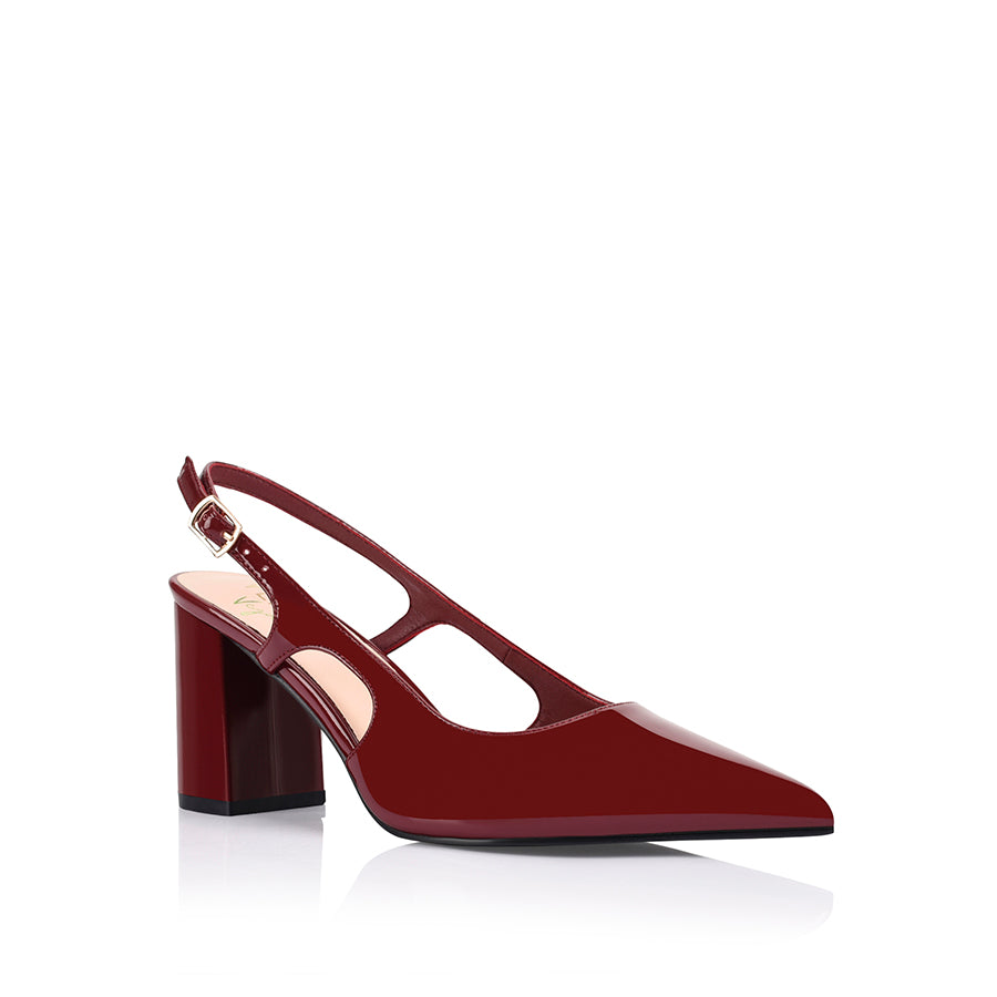 Elton Slingback Block Heels - Women's Wine Patent Leather Chunky Heels for Work, Party & Special Occasions