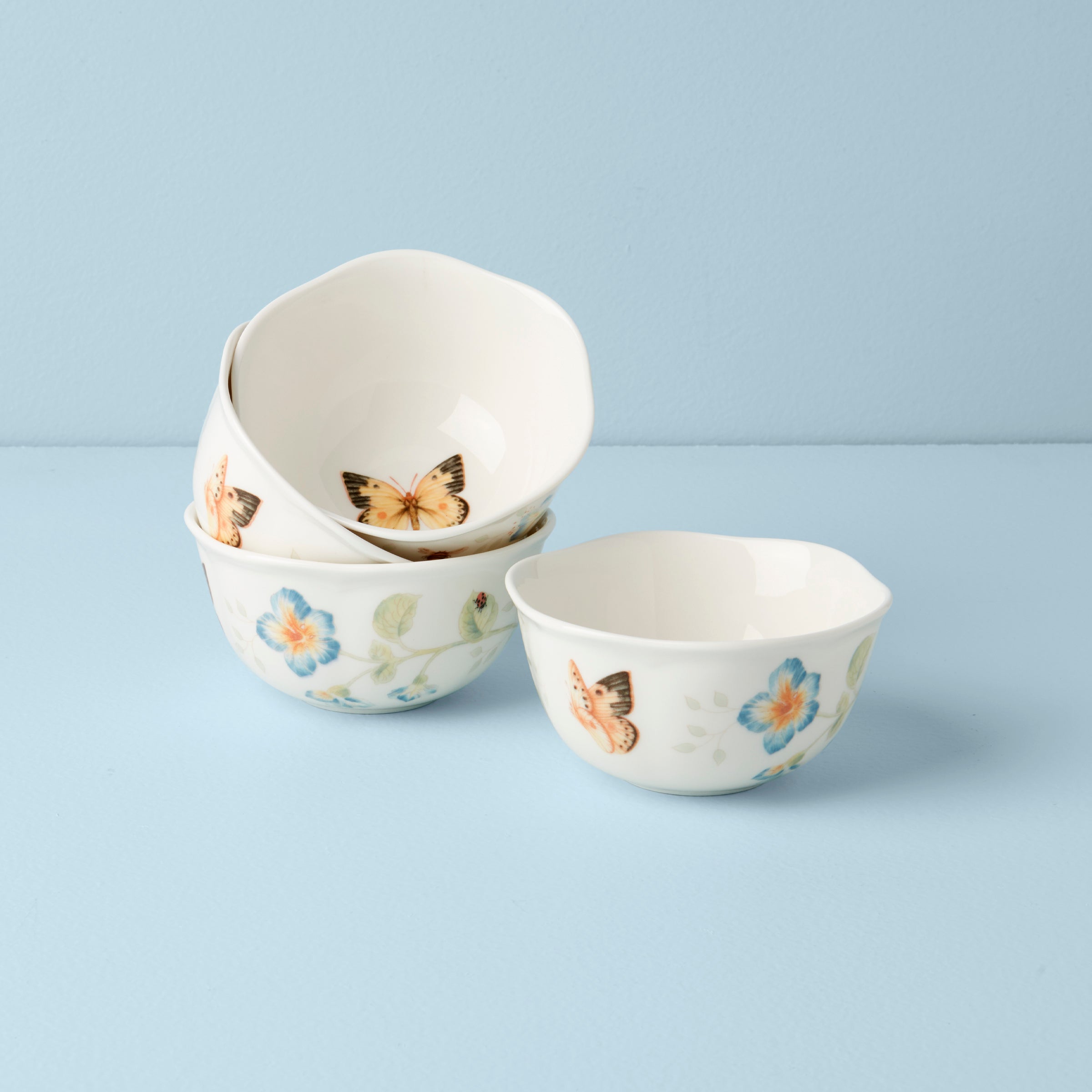 Butterfly Meadow Dessert Bowls Set of 4 - Elegant Porcelain Small Bowls for Ice Cream, Pudding, Salads - Perfect for Parties, Home Decor & Gift Giving