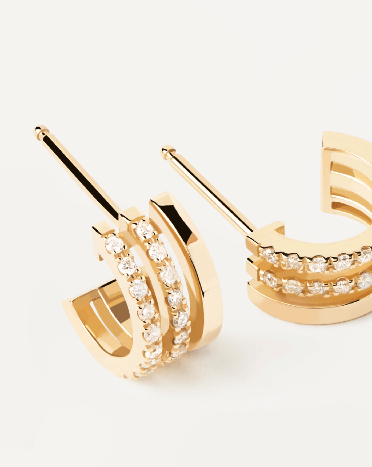 GRID 2 Diamond & 14K Yellow Gold Triple Hoop Earrings for Women | Elegant Dangle Drop Earrings for Party, Wedding & Everyday Wear