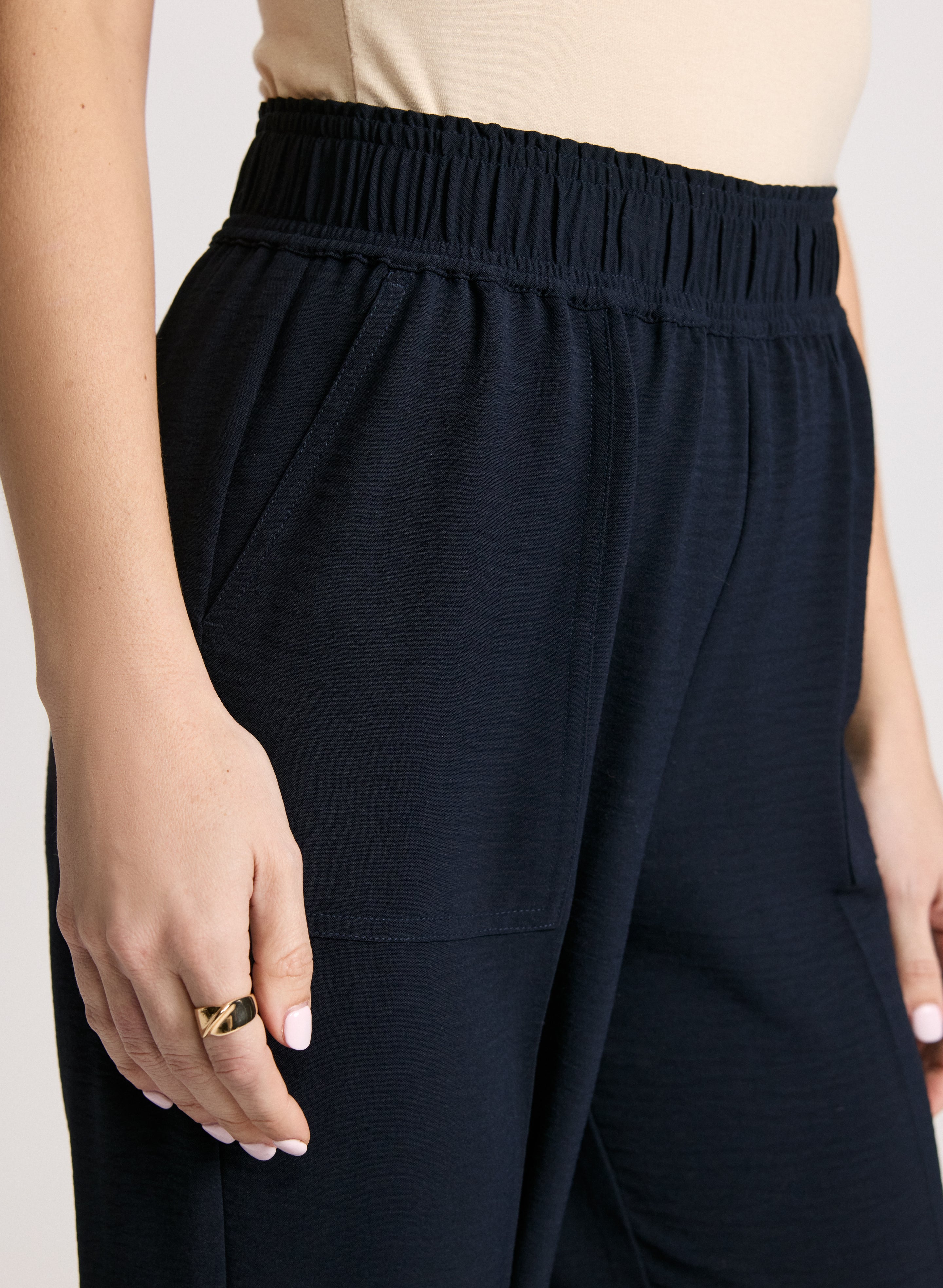 Comfortable Stretchy Crepe Pull On Pants for Women - Soft Elastic Waist Lounge Pants for Yoga, Travel & Home Wear