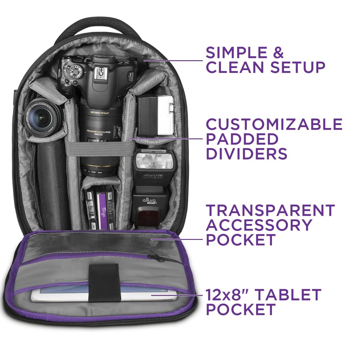 Altura Photo DSLR Camera Backpack - Lightweight Travel Bag for Mirrorless & DSLR Cameras with Lenses - Perfect for Photography Trips, Hiking & Outdoor Adventures