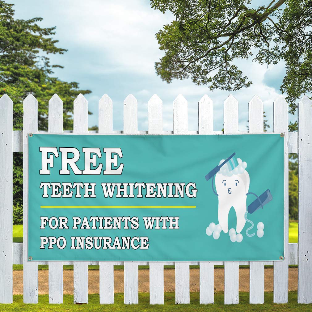 Premium Vinyl Banner - 16x40 Inches with 4 Grommets | Weatherproof Outdoor Sign for Dentist, Dental Health Care & Industrial Yard Use | Includes Free Teeth Whitening Offer | Perfect for Business Advertising, Events & Construction Sites