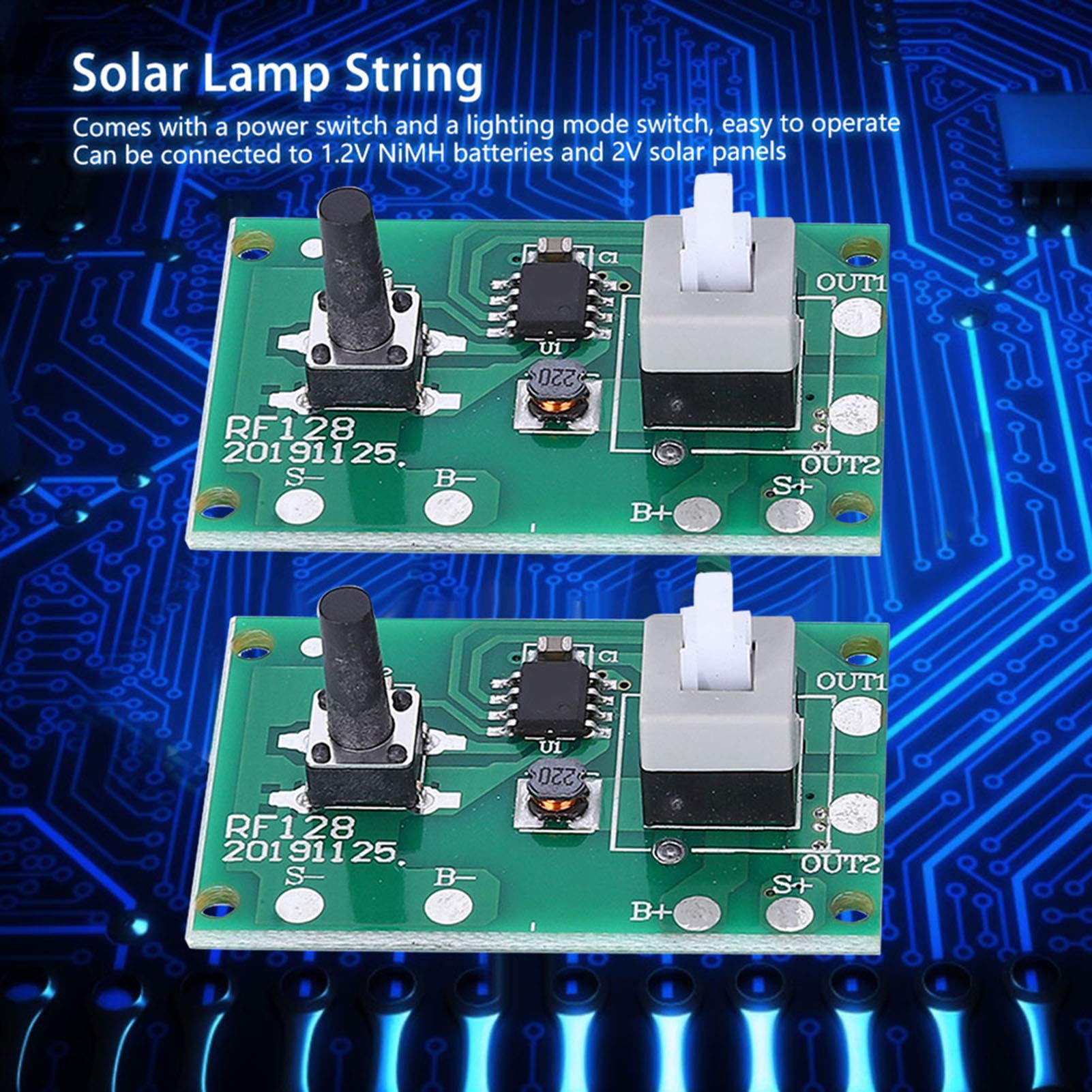 EXCLUZO 2PCS Solar Lamp String Controller Module - Solar Light Control Board for 100 LED Copper Wire String Lights & Solar Studs | Perfect for Garden, Patio, Backyard & Outdoor Decoration Lighting